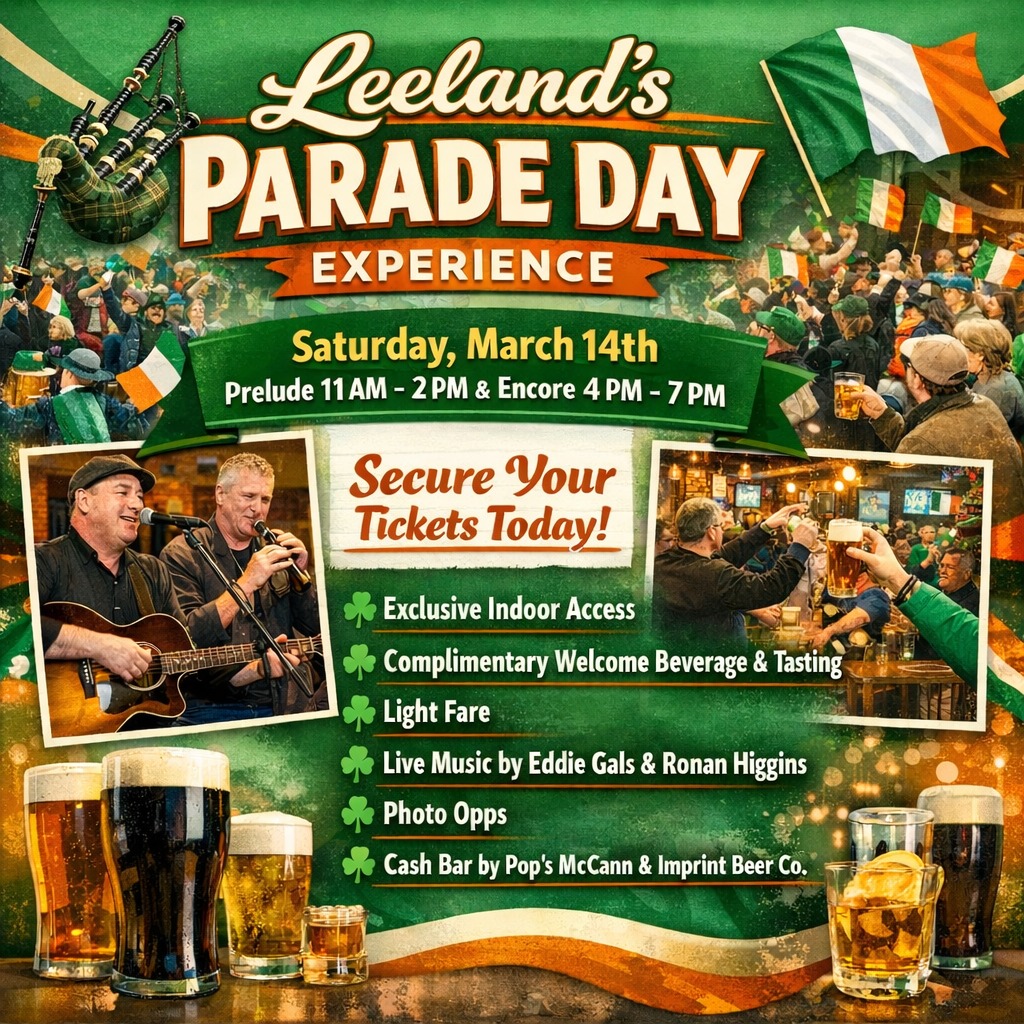 📢 Parade Day is right around the corner… and we have something NEW for you this year! 🍀
Introducing Leeland’s Parade Day Experience 🏦✨
We’ve teamed up with @popsmccannwhiskey 🥃 and @local_social_events 🍽 to create an exclusive, ticketed celebration that makes Leeland your official Parade Day headquarters.
Skip the crowds. Skip the lines. Celebrate in style. 🎉
Choose your vibe:
🍻Prelude (11–2) – fuel up before the parade
🎶Encore (4–7) – the proper finish after
🎫Limited tickets available. Secure yours today! (Link in bio)