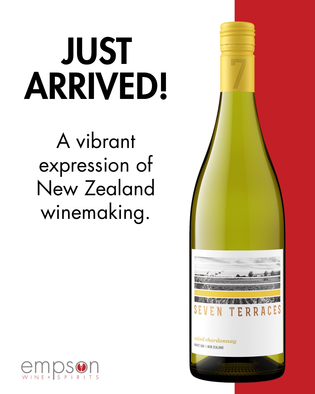 Introducing Seven Terraces Oaked Chardonnay.
A vibrant expression of New Zealand winemaking, this elegant Hawke’s Bay Chardonnay presents a rich, full- bodied flavour profile with notes of ripe peach, nectarine and citrus, complemented by vanilla and subtle spice from the oak.
Ask for this elegant and approachable Chardonnay at your local shop today.