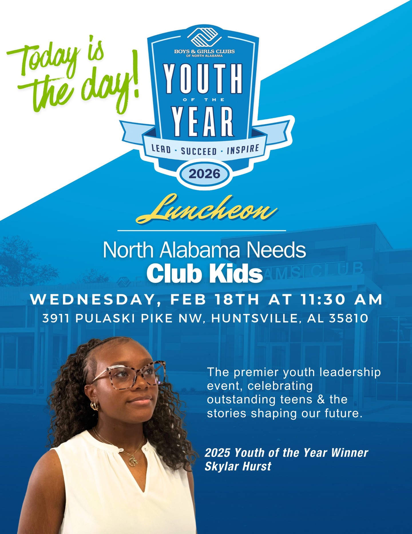 Today, nine young leaders will compete for the title of 2026 Youth of the Year—and a $20,000 scholarship. Their stories reflect leadership, growth, and the future of our community. Let's celebrate them with a like or comment!
Because North Alabama Needs Club Kids.