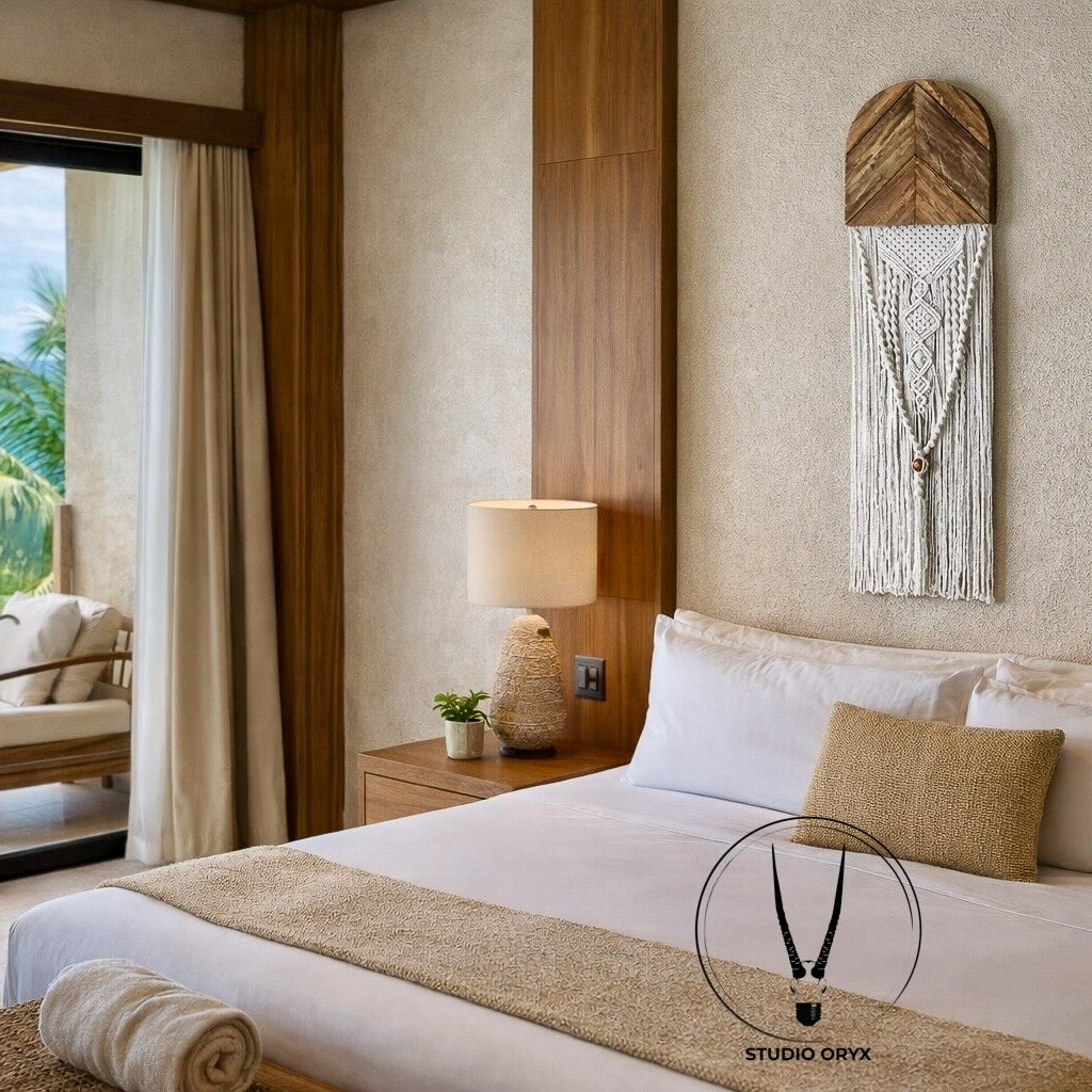 This custom wood & macramé wall panel (25×80 cm) was designed to introduce warmth, texture, and quiet impact into refined spaces.
At Studio ORYX, we craft sculptural wall features combining solid wood and hand-knotted textile.
Currently open for Riviera Maya projects.
#macrame #interiordesign #hospitalitydesign #studioryx #custommade