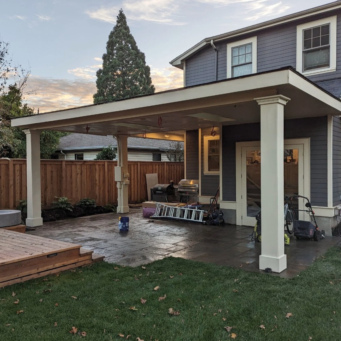 A new covered patio structure provides extended living space for this 1924 NE Portland home. Additionally, new French doors were installed on the back facade to enhance indoor and outdoor connectivity, ensuring a seamless transition.
.
.
.
#portland #oldhomes #architecture #residentialarchitecture #landscape #home #backyard #NEPortland #familybusiness #design #outdoor #construction #northwest #residentialdesign