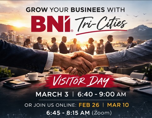 Tri-Cities Business Owners — You’re Invited
If you run a small-to-mid sized business in the Tri-Cities, this may be one of the most valuable rooms you step into this year.
We’re hosting a BNI Visitor Day
📅 March 3
⏰ 6:40–9:00am (Boathouse Restaurant Port Moody)
You can also visit virtually on:
📅 Feb 24 or March 10
⏰ 6:45–8:15am (Zoom)
What:
BNI (Business Network International) is the world’s largest professional referral network. It’s structured and proven.
Each chapter allows only one seat per profession.
If you’re the electrician, accountant, mortgage broker, RMT, lawyer, etc. — that seat is yours. No competition inside the room.
Why visit?
Because business doesn’t grow in isolation.
Inside the chapter you’ll find:
✅A room full of professionals who actively look for referrals for each other
✅A built-in sales force listening daily for things like
“You wouldn’t happen to know a good electrician…?”
✅High-quality referrals
✅Access to business education, networking tools, and leadership training
✅Business tradeshows and regional conferences
✅A trusted network you can confidently refer your own clients to
✅A stronger local presence and sphere of influence
✅Real relationships — not just business cards
You also become something powerful:
A trusted connector.
When your client needs something outside your expertise, you can solve it immediately. That builds retention and long-term trust.
Curious? Then come see it for yourself.
DM me and I’ll send you an invitation.
Worst case? You meet sharp, driven business owners and have a great breakfast.
Best case? You change the trajectory of your business.
#TriCitiesBusiness #SupportLocal #BNI #BusinessGrowth #Entrepreneurship