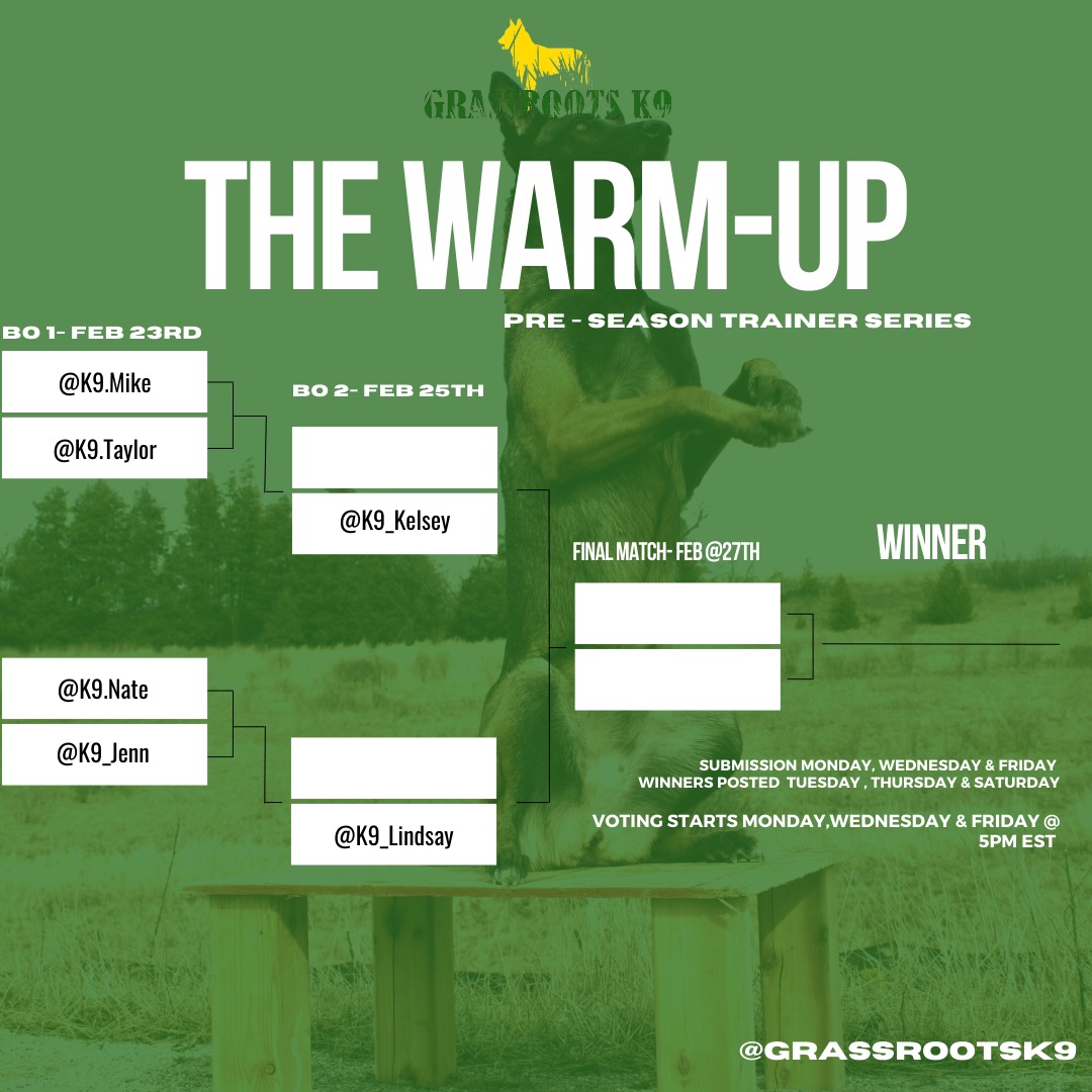Before March Madness kicks off…
our Grassroots K9 trainers are warming up and getting involved.
Introducing our first-ever Pre-Season Trainer Warm-Up — GRK9 Edition.
This round is simple — but not easy:
🐾 Heeling
🎬 Creativity
Just our team stepping up, shaking off the dust, and getting ready before the main bracket begins.
Submissions drop Monday, Wednesday & Friday.
Voting begins at 5PM EST.
Let’s kick off the season right.
#GrassrootsK9 #GRK9 #MarchMadness #TrainerEdition #Heeling