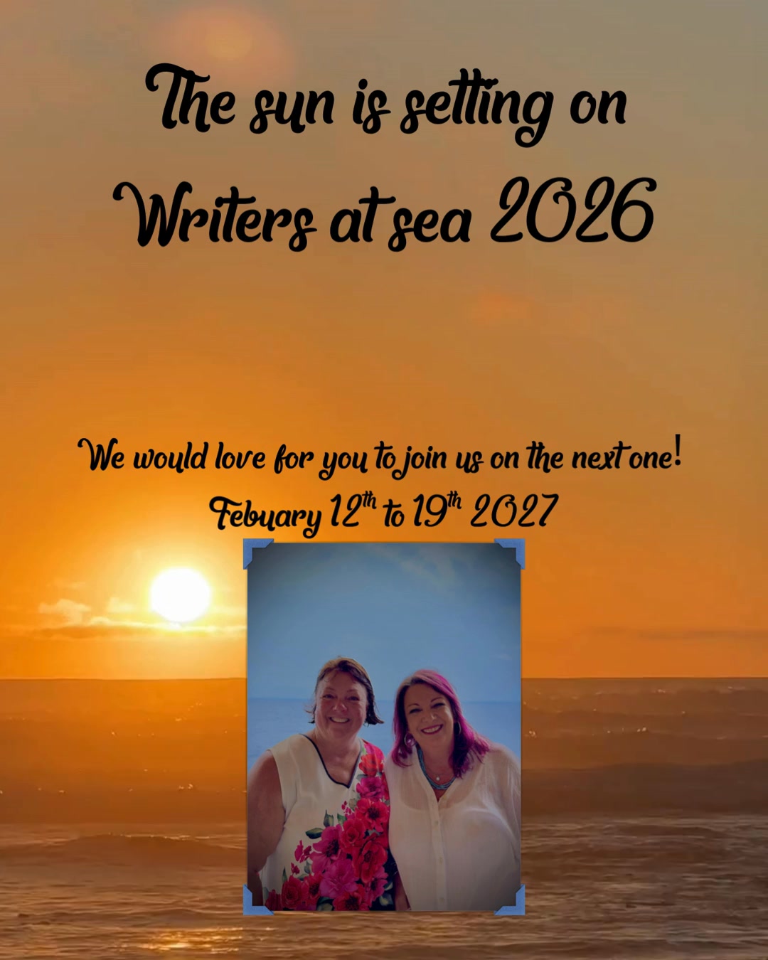 As the sun sets on Writers at Sea 2026, our hearts are full.
A week of words, workshops, courage, creativity, and connection, shared with the most incredible community of writers. Thank you for bringing your stories, your vulnerability, and your passion.
If you’ve been dreaming about giving your writing the time, space, and mentorship it deserves… this is your sign. We would love for you to join us on the next voyage, 12th–19th of February 2027.
Let’s write at sea together, Your story is waiting.