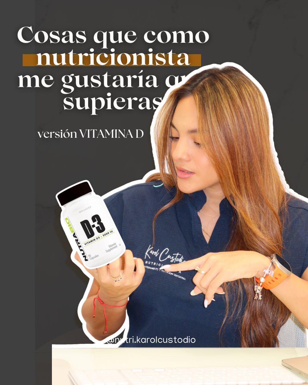 Y me gustaría que supieras de la vitamina D…
Muchas personas tienen niveles bajos sin saberlo, por lo que evaluarla y suplementarla cuando es necesario puede marcar una gran diferencia en tu salud.
Te comparto información importante sobre sus beneficios, valores de referencia y cómo elegir un buen suplemento de vitamina D.
Si necesitas suplementarte, puedes aprovechar mi código de descuento NUTRI.KAROL para obtener 10% OFF en tiendas físicas o online de @bblatino507
💡: antes de suplementar, lo ideal es evaluar tus niveles con un examen de sangre y elegir la dosis adecuada para ti