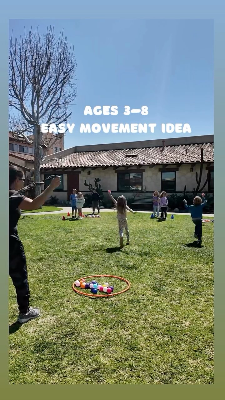 MOVEMENT IDEA #4
The Watch Out Game!
This game is a favorite for my students.
Simply fill a pillowcase with plastic grocery bags, tie it off with a rubber band and rope (I used a dog leash). Players try to grab a ball without getting hit by the pillowcase. If they get hit, return to their team empty handed.
Save this for later! Like, follow and share for more fun games to play! #powerplayforkids #kidsactivities #playoutsidethebox #teacherlife #earlychildhoodeducation