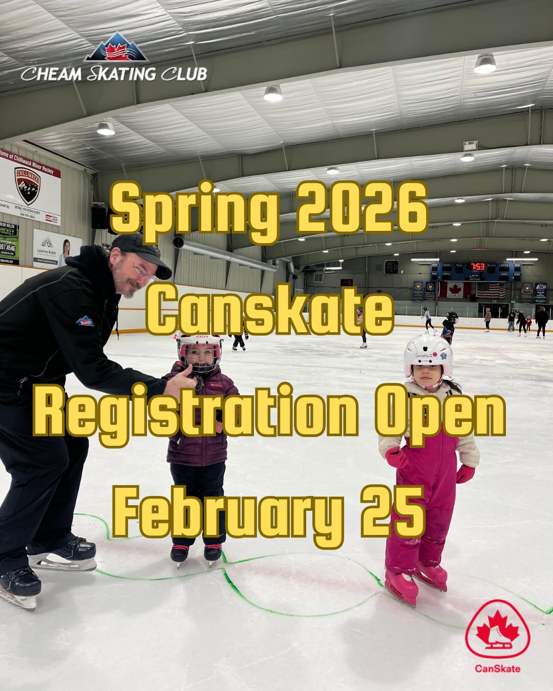 Spring 2026 Canskate and Canpowerskate registration is open Wednesday February 25th at 9:00am! Register to secure your spot.
Swipe to see the schedule.
Head to https://cheamskating.uplifterinc.com for registration.
Questions? Email cheamsc@telus.net
Happy Skating!
#aroundchilliwack #skatinglessons #chilliwack #sardis #canskate