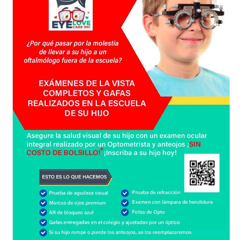 👓 Exams and Glasses at AXL Academy! We’re excited to offer on-site eye care for students March 16th through 20th. If your child has insurance, it will be billed. If not, it is covered by Eye Love Care!
✅ Sign up your child using one of the links below.
• English Intake Form: https://pdf.ac/3uAJqP
• Spanish Intake Form: https://pdf.ac/2re6Jf