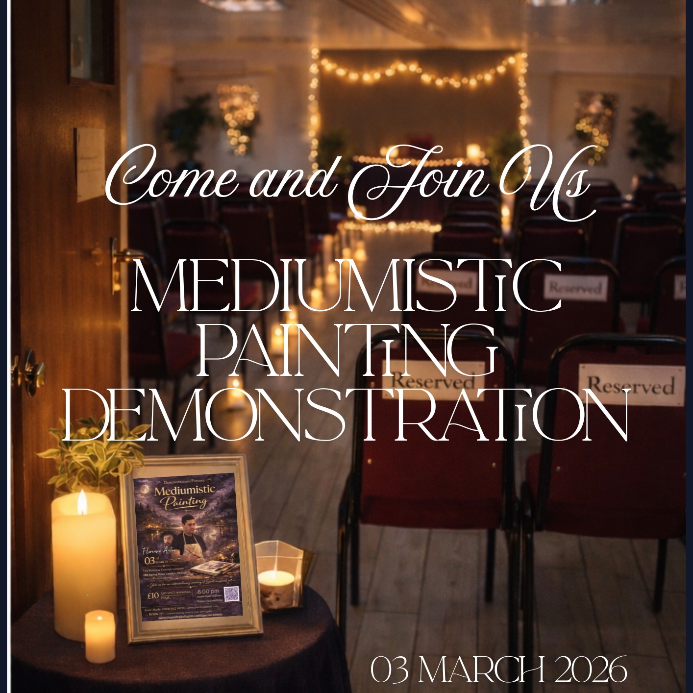 Trance Spirit Art Live Demonstration
with Mediumistic Brazilian Painter Florencio Anton (on tour)
Tuesday 03 March 2026 - 6:00 pm UK / Doors Open 5.30pm
A Live Demonstration in Person with Auction at the end of amazing Oil Paintings completed within 15 minutes. A fantastic event to bring forward in the art style of past master artists.
Location: The Ringway Centre 268 Baring Road, Grove Park, London, SE12 0DS (Limited Free on-site parking).
Tickets on the door £15 CASH ONLY
or pay in advance (cheaper £10 standard or £20 front row)
Come and join us, it's worth the travel!
https://www.eventbrite.com/e/trance-spirit-art-mediumistic-painting-demonstration-florencio-anton-uk-tickets-1980912856679?aff=oddtdtcreator