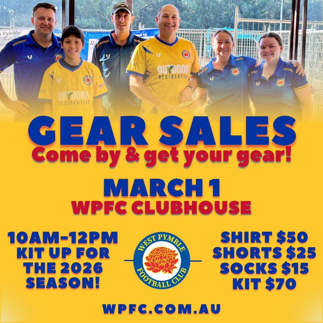 With the season fast approaching Gear Sales is finally here! 💛💙
Come on down to the WPFC Clubhouse, this Sunday, March 1, between 10am and 12pm for our first Gear Sales of 2026!
In addition to our gear sales we would love to re-start our boot swap program!
If you have an old pair of boots lying around the house that don’t fit you anymore or that you just don’t wear, we’d love if you could donate them! Bring them to the clubhouse during gear sales on March 1 to donate!
Bring in your old boots and swap for a pair of new (to you!) boots! (Please ensure the boots you are donating / swapping are in good condition)
More gear sales dates and times below incase you can’t make it this Sunday! All gear sales will be at the WPFC Clubhouse, best parking and access from Lofberg Rd 😊
- Sunday March 1st, 10am – 12pm
- Tuesday March 3rd, 6pm – 8pm
- Saturday March 14th, 10am – 1pm
- Sunday March 22nd, 10am – 1pm
We would love volunteers to help out at our gear sales - even just for a bit!
If you’d like to lend a hand and sell some gear please reach out to:
📧 Gear@wpfc.com.au
We can’t wait to see you all, head to toe in WPFC Gear and ready for a great 2026 Season! 💛💙
