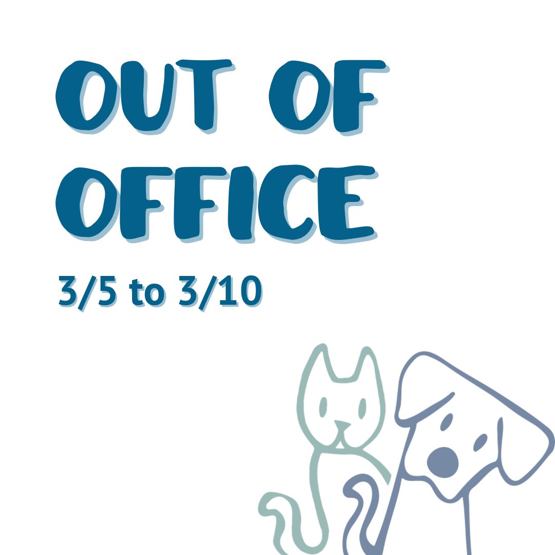 Iâll be taking a much needed long weekend and will be completely offline during this time. I wonât be responding to messages, emails, calls, or texts.
⢠Please message your pet sitter through Time to Pet.
⢠No other visits will be added to the schedule.
⢠Please plan accordingly for any visits on or after 3/11.
