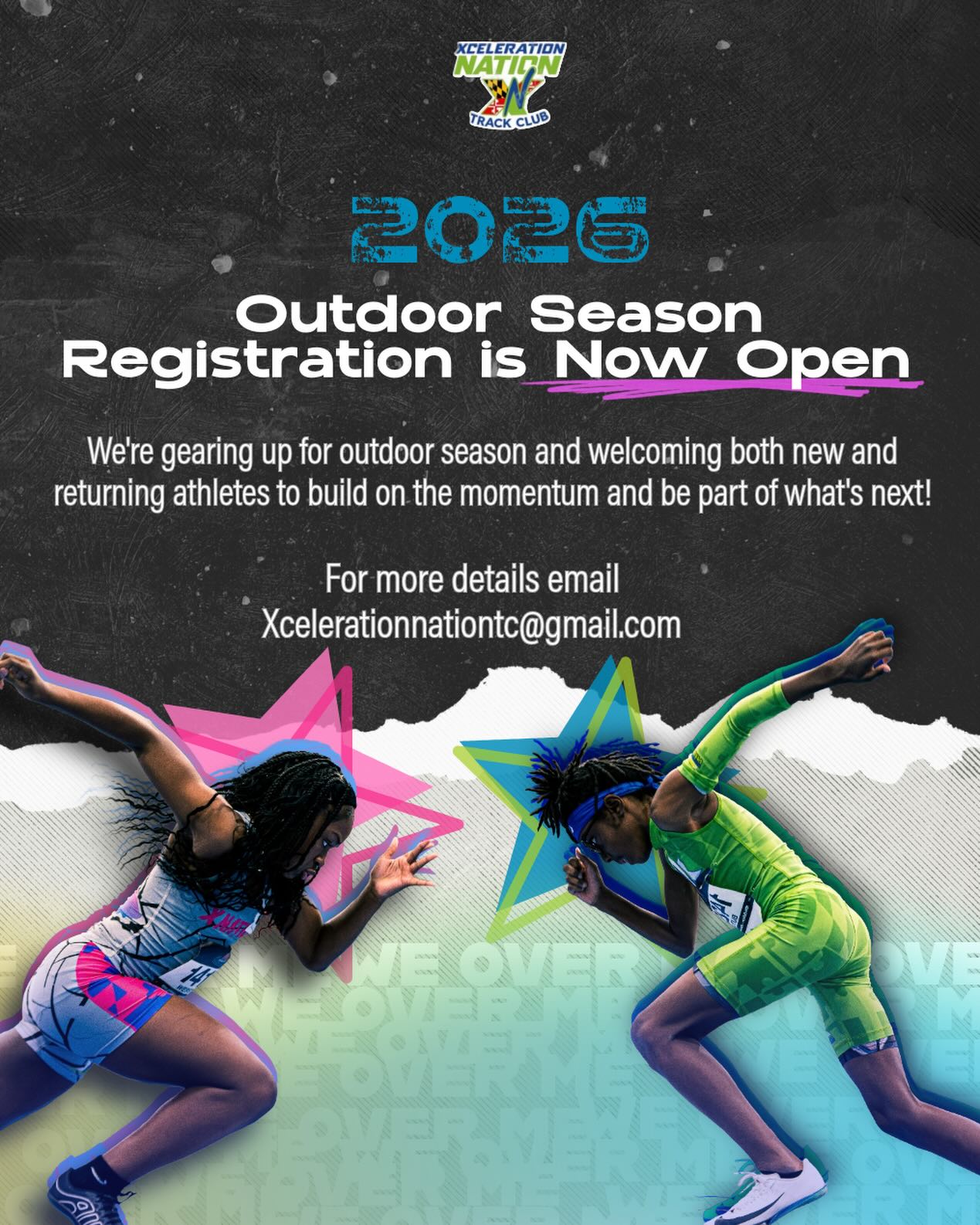 Outdoor season registration is officially open 🚨 We’re welcoming both new and returning athletes to train, compete, and grow in a focused, competitive environment.
Register today to secure your spot.
Email Xcelerationnationtc@gmail.com for more details.
#XNation #TrackLife #aautrackandfield #trackandfield #dmv
