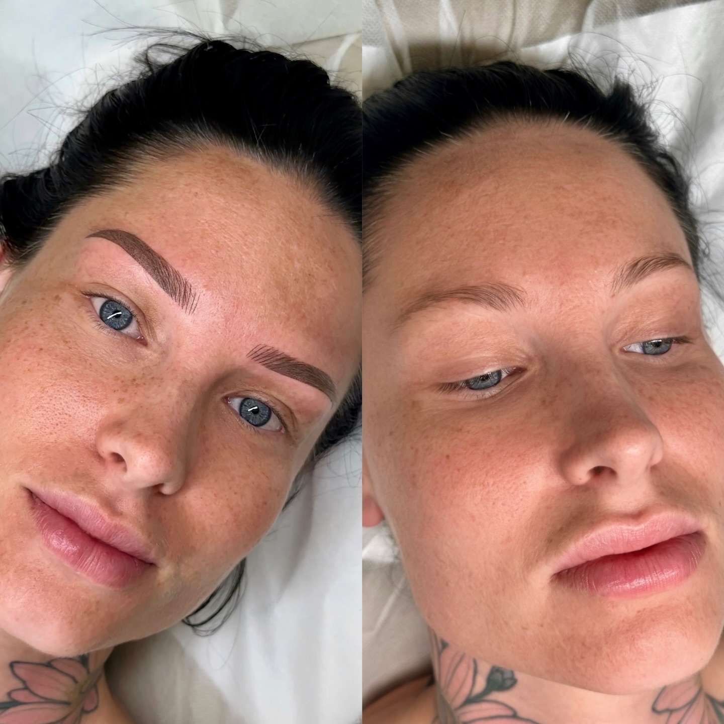 Friendly reminder that a brow shape can change everything!
Providing facial harmony - supporting her brow bone, lifting her eyes and contouring the face.
Soft nano hairs through the front for a soft natural front and incorporating with ombrรฉ powder to ensure structure and stability through the ends. LOVE LOVE LOVE โค๏ธโ๐ฅ