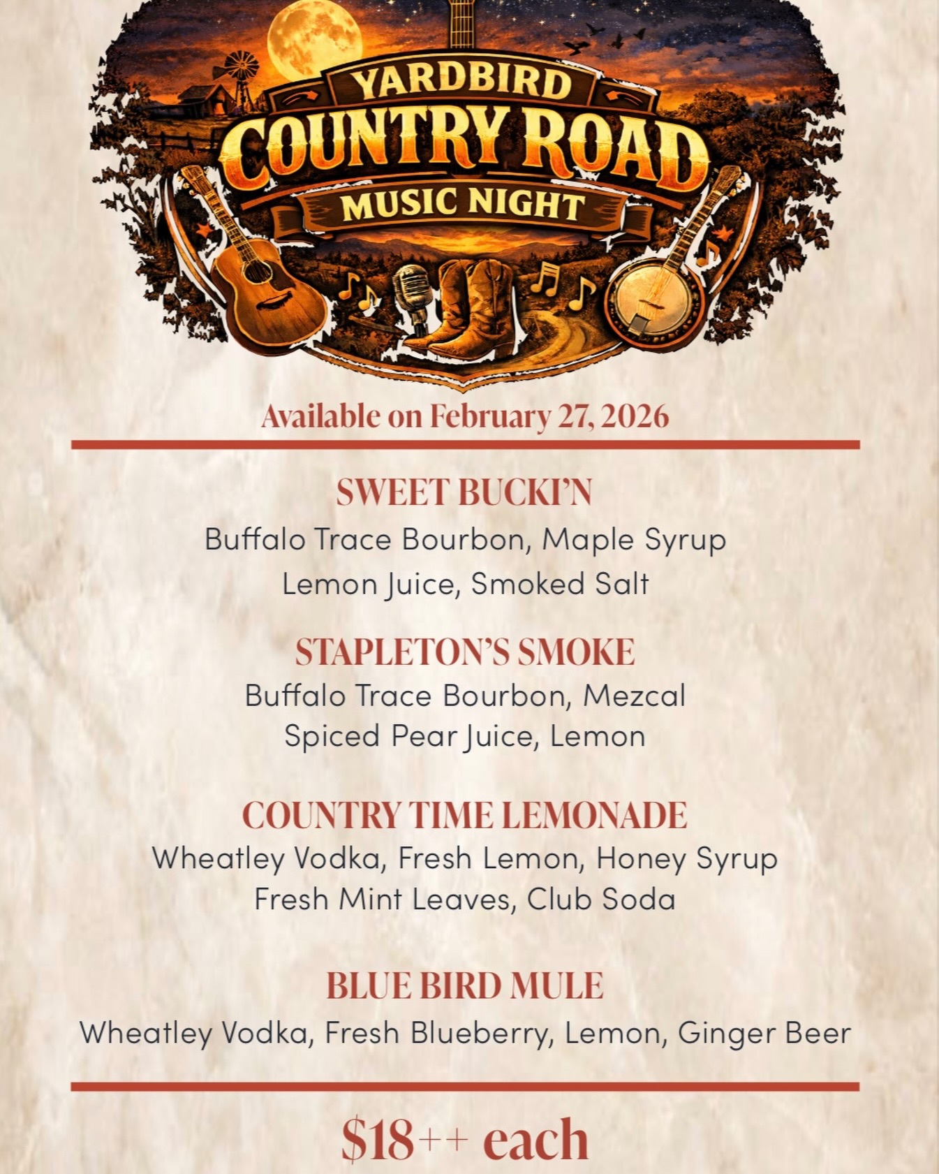 Come down Friday night to Yardbird at Marina Bay Sands for Country Road Night at The Loft at Level 1 from 5pm onwards. Enjoy some new school and old school country music, themed cocktails and chill vibes all night 🙌