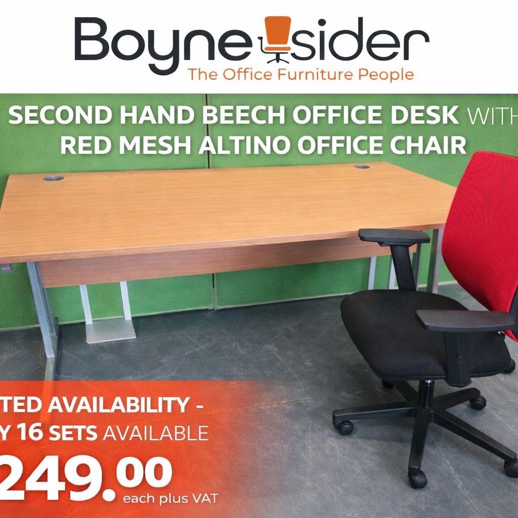 Smart offices don’t have to mean brand new.
At **Boynesider Office Furniture**, we’re backing the circular economy with practical solutions that make commercial sense.
This second-hand beech desk paired with a red mesh Altino office chair is proof that **reuse delivers value** — financially and environmentally. High-quality, fully functional, and ready for its next lifecycle.
Only 16 sets available
€249 + VAT each
Sustainable choice. Commercial grade. No compromise.
#Reuse #CircularEconomy #SustainableOffice #OfficeFurniture #WorkplaceSolutions