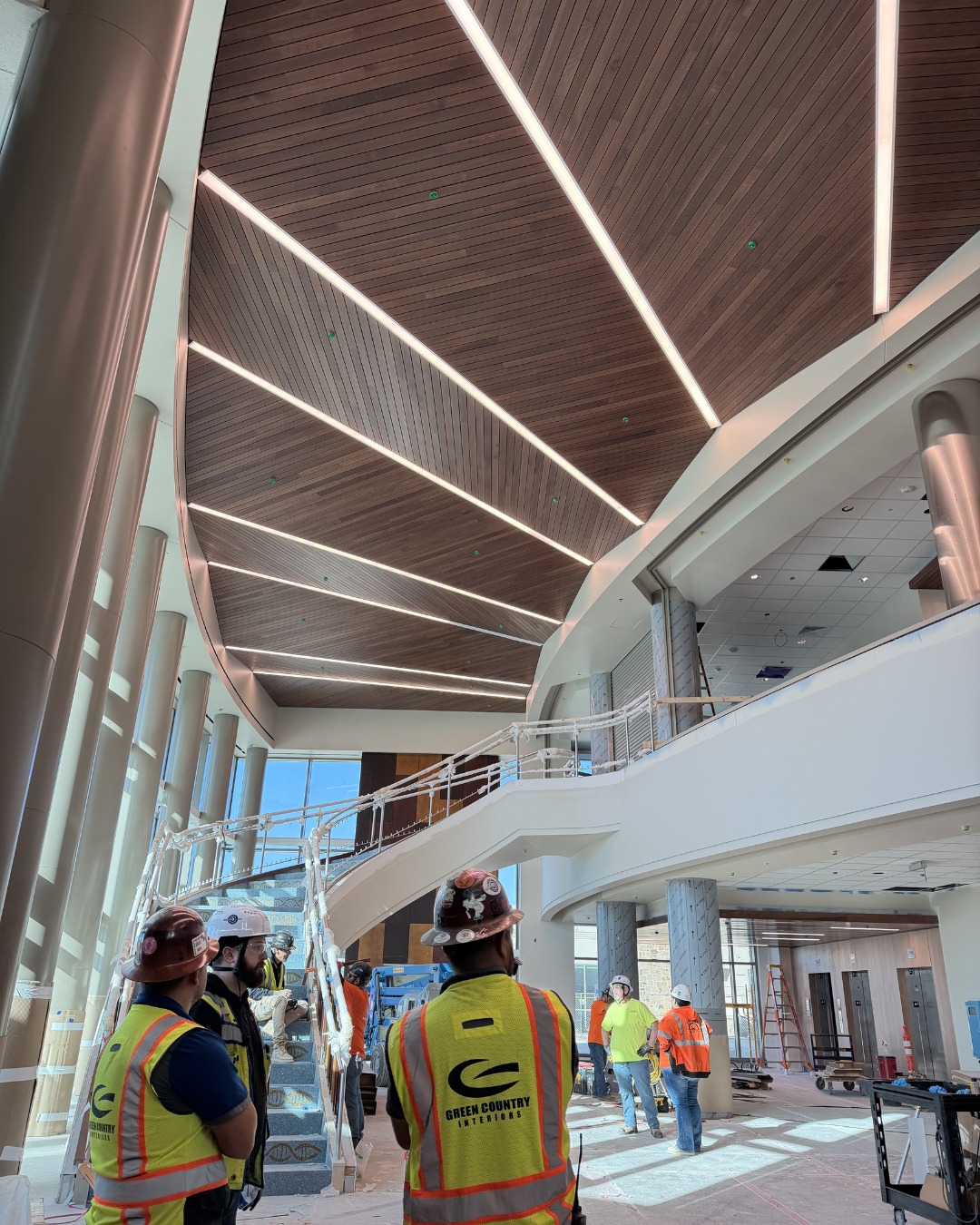 The GCI team taking a moment to admire the finished installation of Rulon Brand architectural ceiling panels at the Cherokee Nation Hospital in Tahlequah, Oklahoma. Projects like this showcase what sets Green Country Interiors apart — expert installers who understand the details, a commitment to jobsite safety, and disciplined project management that keeps everything on schedule and on budget.
#GreenCountryInteriors #Rulon #ArchitecturalCeilings #CherokeeNation #CommercialConstruction #BuiltWithPride
