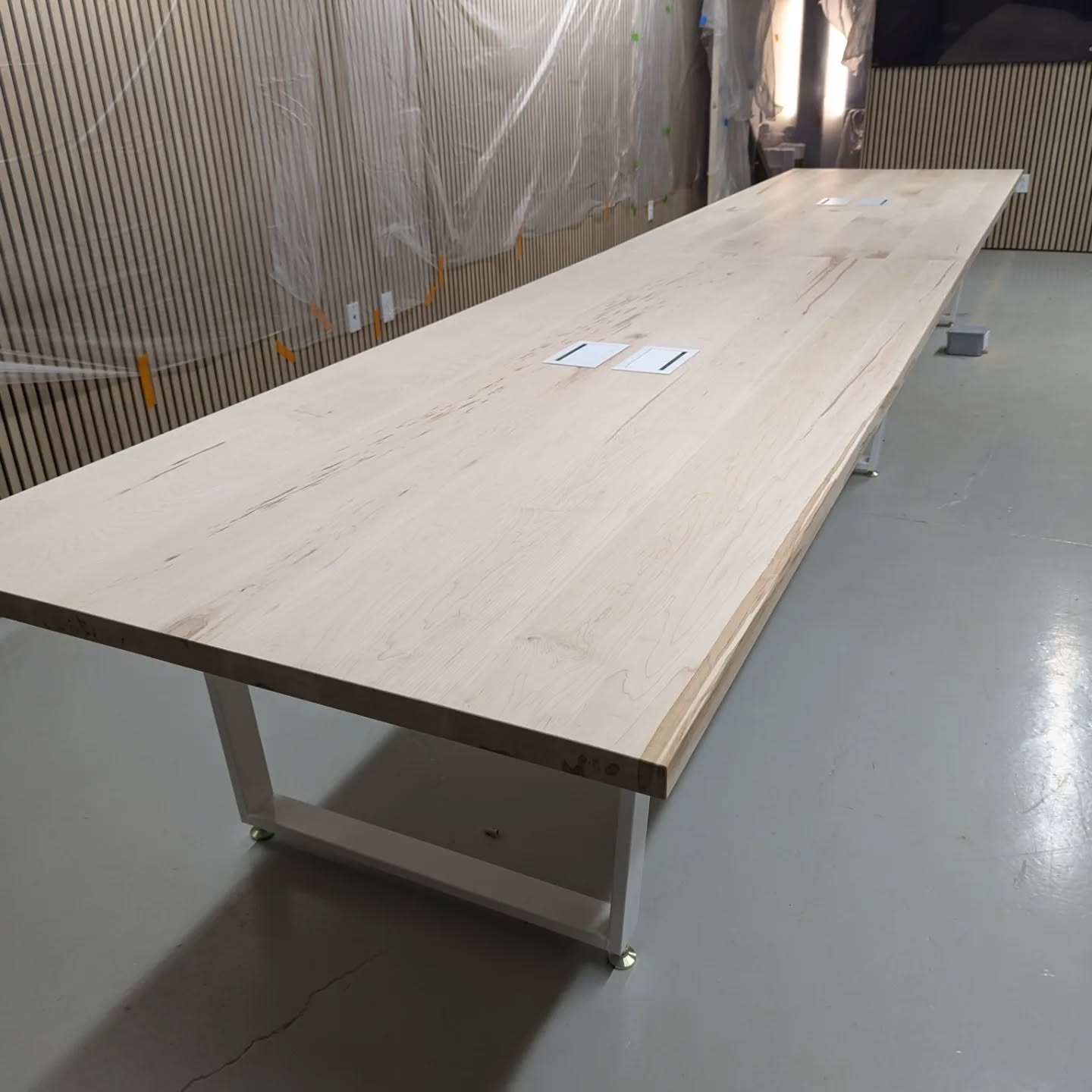 We snuck this monster hard maple conference table into downtown Ann Arbor yesterday before the big game today. Looking forward to getting pictures when the space is done and in use as part of a larger co-working office.