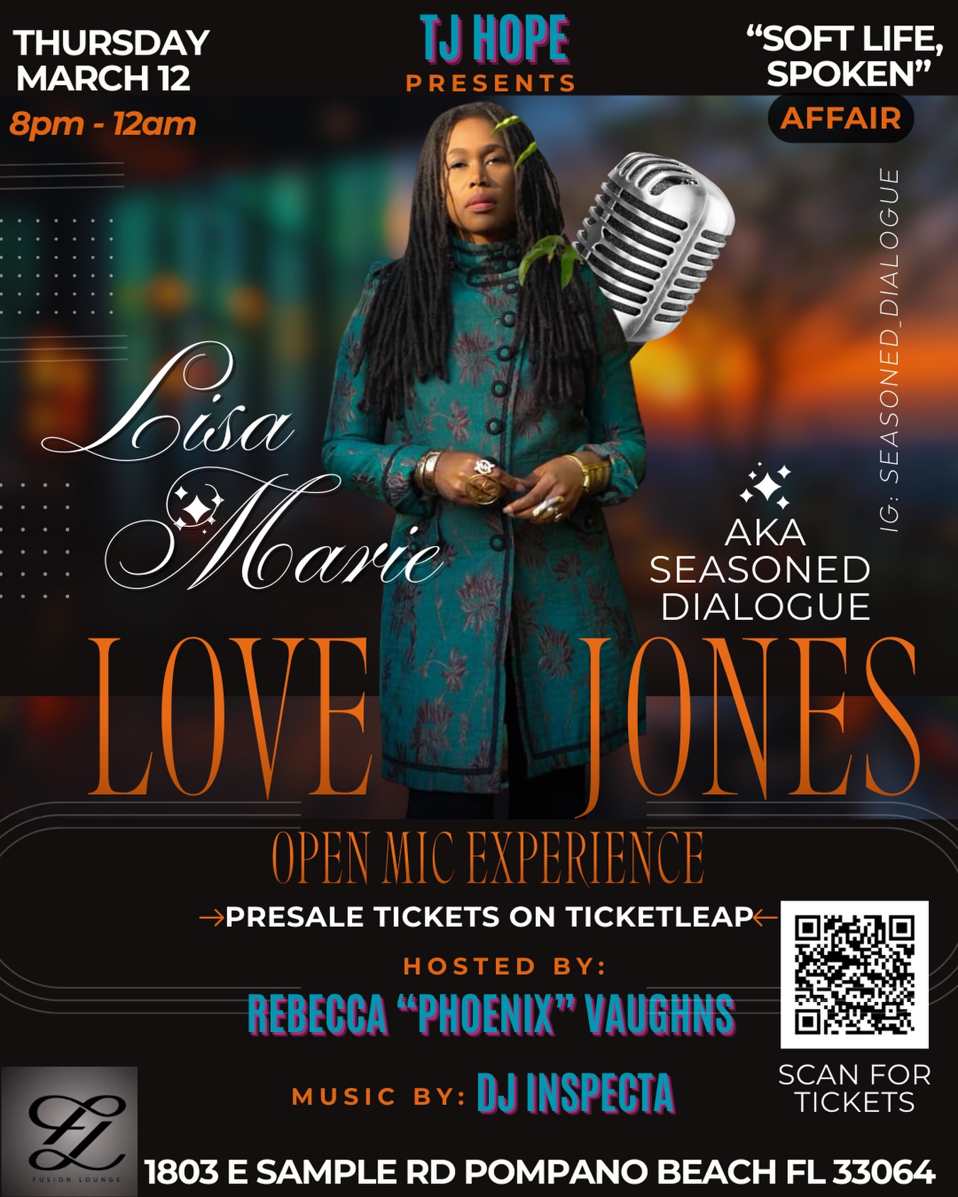 We are doing this again…. Make sure you secure your tickets.
Pompano Beach, FL
March 12, 2026
8pm
You may purchase tickets at: www.seasoneddialogue.com or by scanning the QR done
See you soon!!!