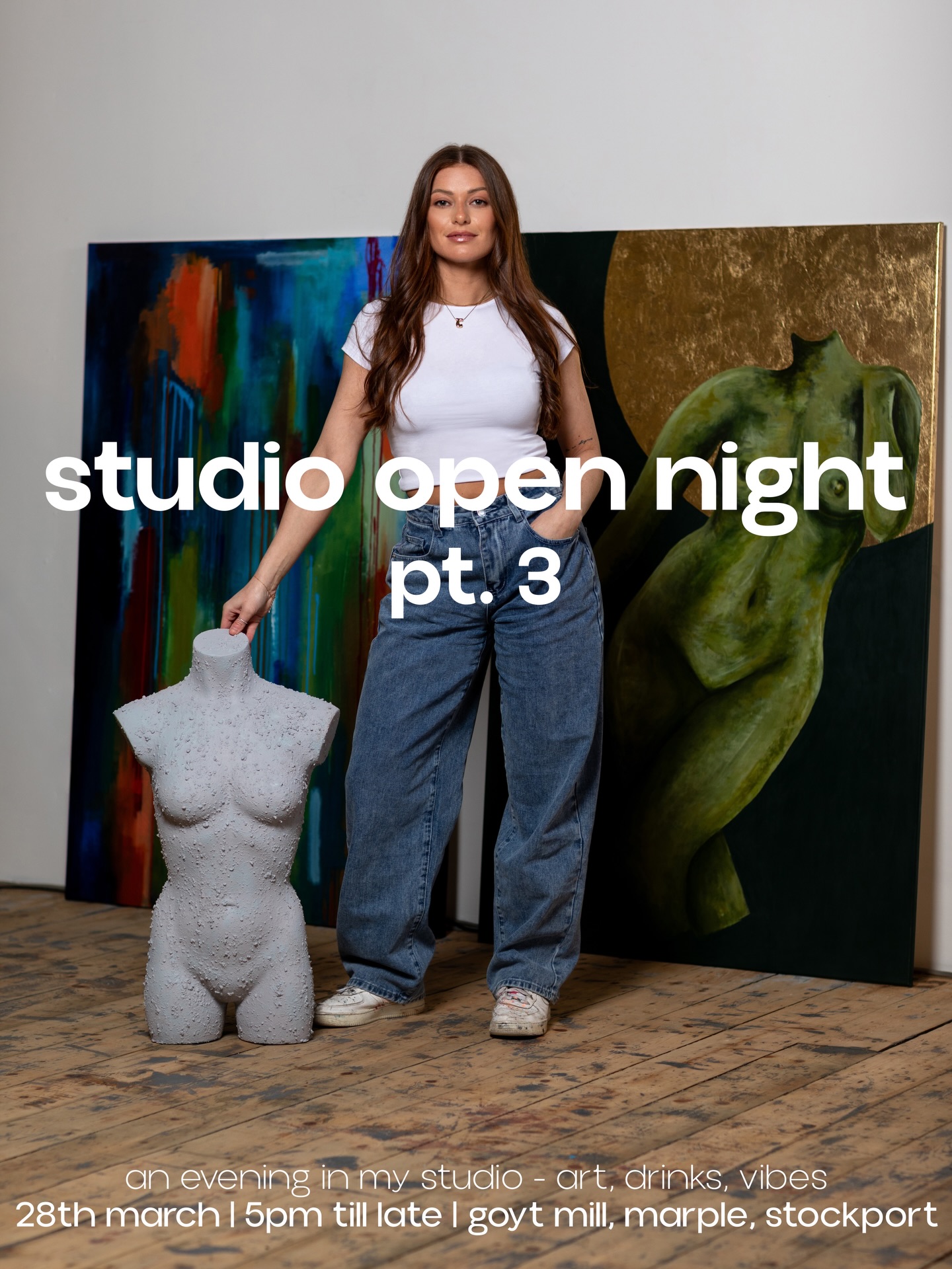 | TIME UPDATE: 2pm till 8pm |
Studio Open Night pt. 3
Art. Drinks. Vibes.
An evening in my studio — come see what I’ve been working on.
28th March | 5pm till late
Goyt Mill, Marple
Everyone welcome 💘