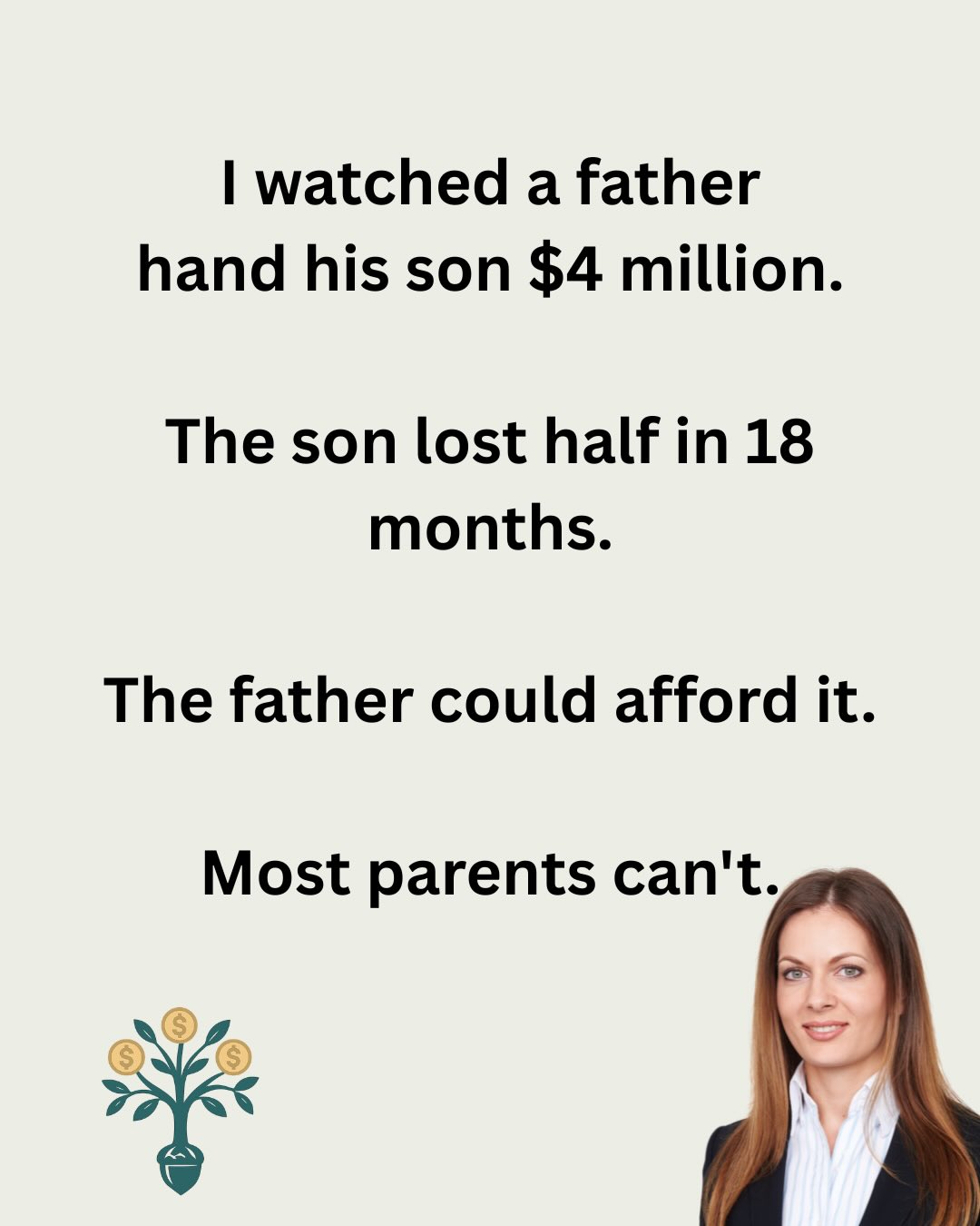 We’re so afraid our kids will fail small that we set them up
to fail big.
Let your 8-year-old lose $50 learning.
It’s cheaper than watching your 25-year-old
lose $50,000 guessing.
LearnWithEbba.com