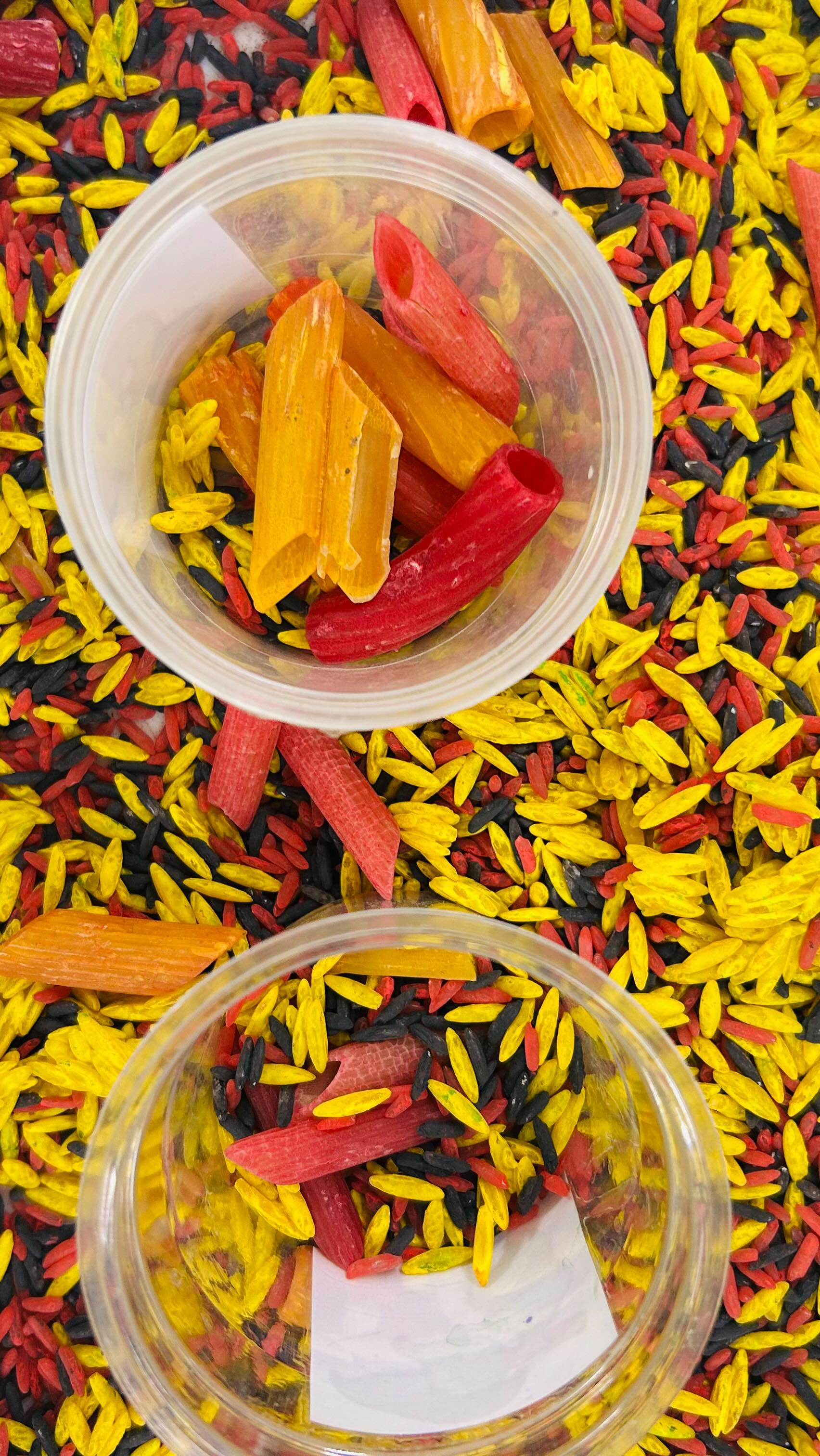 Our sensory bin was bursting with colour and purpose. Coloured rice and pasta in the vibrant shades of the Belgium🫱 flag perfectly complementing our theme learning about flags around the world. through scooping, pouring and exploring with cups, the children strengthened their fine motor skills while absorbing cultural awareness in the most joyful hands on way.#sensory play #preschool #education #playgroup #montessoripreschool