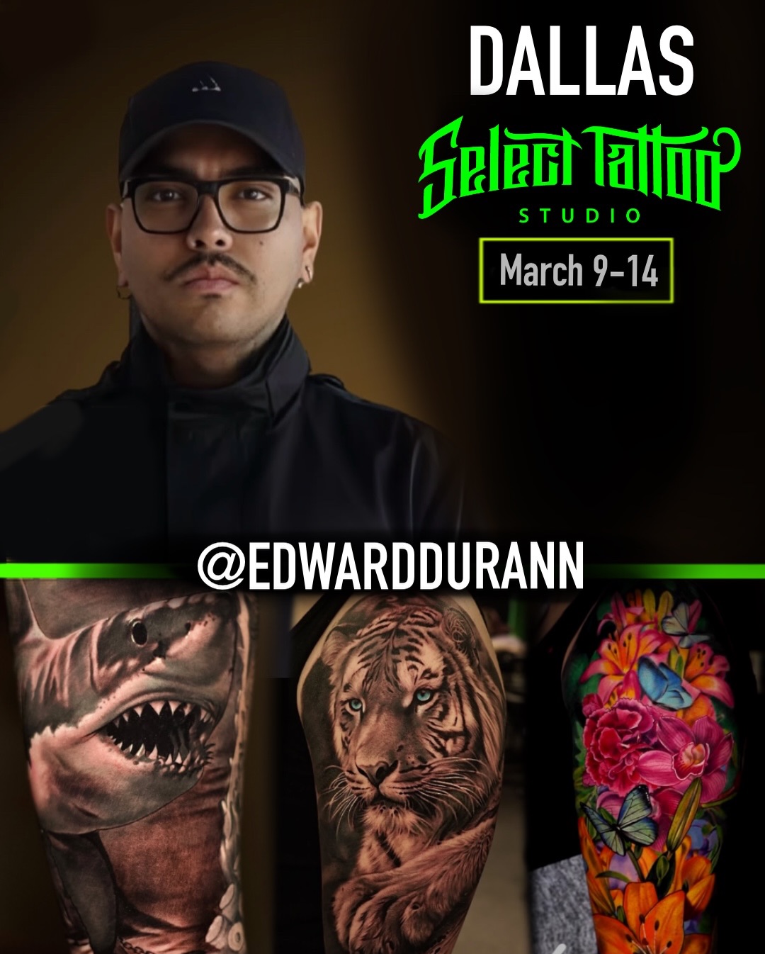Next week at Select Tattoo 🔥 @edwarddurann will be in the building! Spots are very limited — DM now or email booking@select.tattoo before they’re gone.