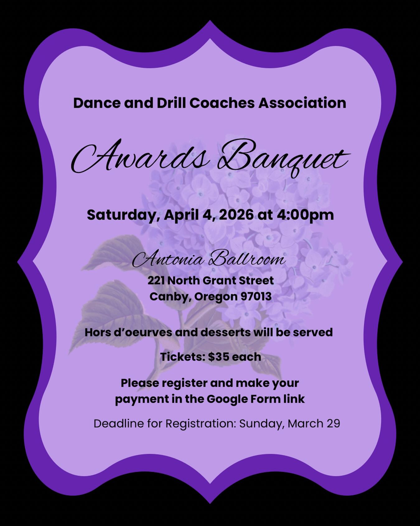 Registration for the 2026 Awards Banquet is open! Let's celebrate the end of the season and all of our nominees!
Coaches, DDCA members, Lifetime Achievement winners, family, and friends welcome!
Registration link in bio! 🔗