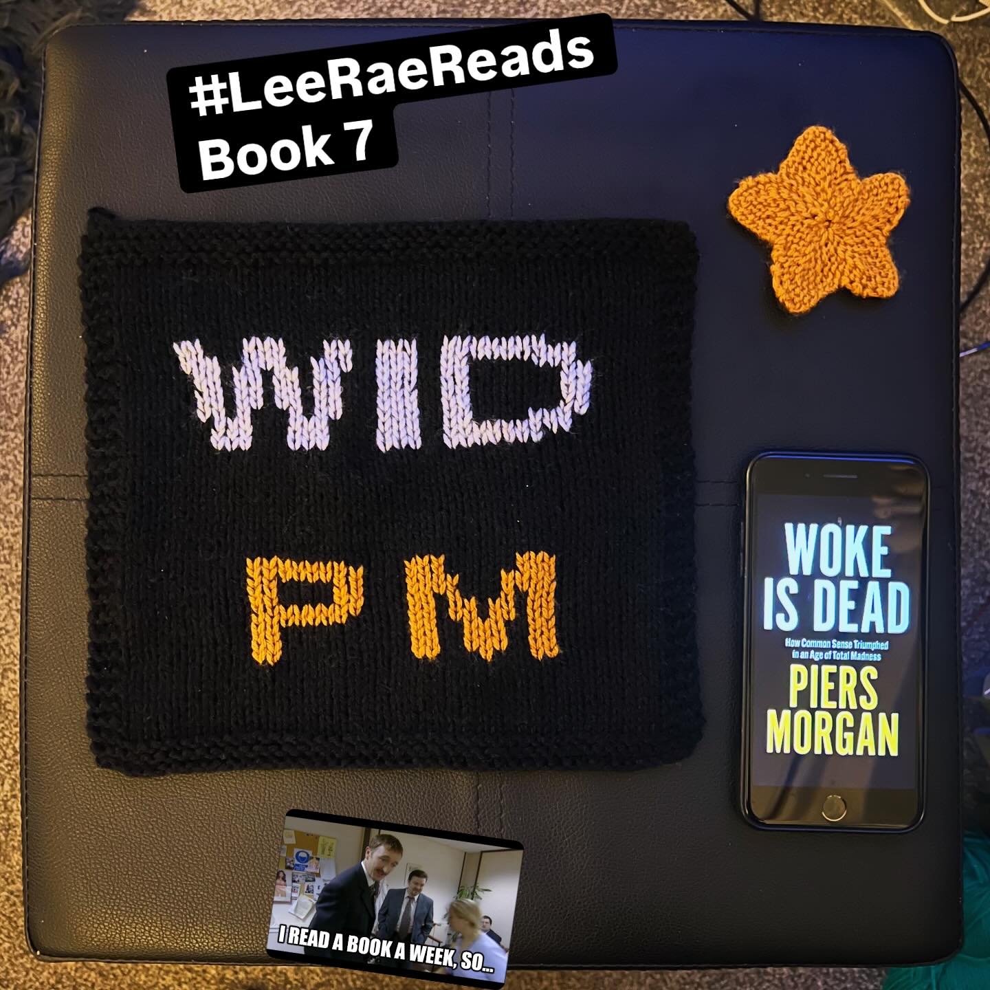 📕 BOOK 7 - Woke Is Dead by @piersmorgan
📖 Eurgh.
The most insightful line in this book was a Chris Rock quote.
1 star. ⭐️
🧶 Knitting Notes: Duplicate stitch letters on a 39x50 stockinette square with 4-row/3-stitch garter border.
#LeeRaeReads #52Books1Year #biblioblanket @lee_raerae