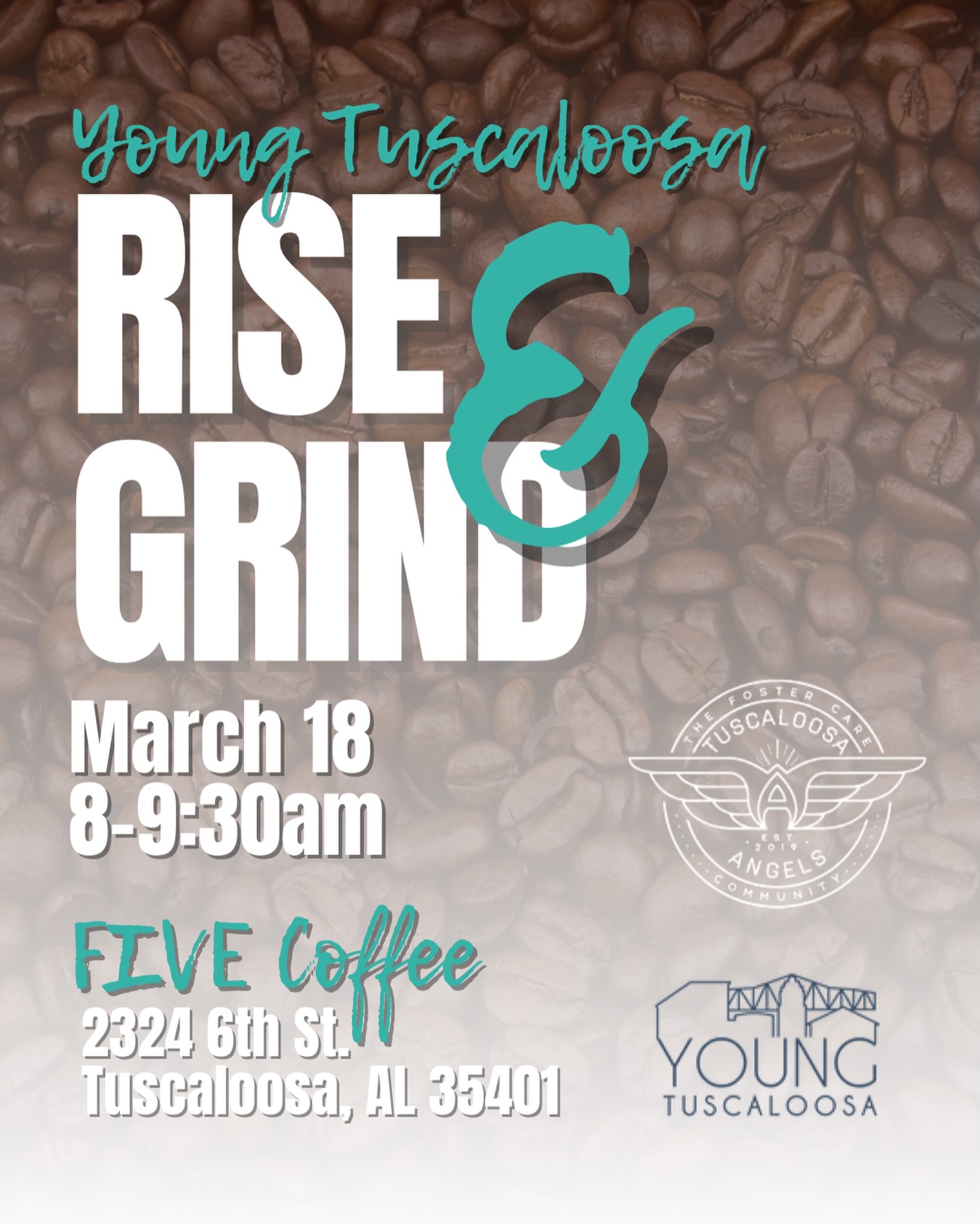 RISE & GRIND with Young Tuscaloosa! Join us at FIVE on March 18 to hear from @tuscaloosaangels and grab a cup of coffee to kick off your morning right! ☕️ #YoungTuscaloosa
Tickets available at youngtuscaloosa.com
FREE for members, $10 for non-members