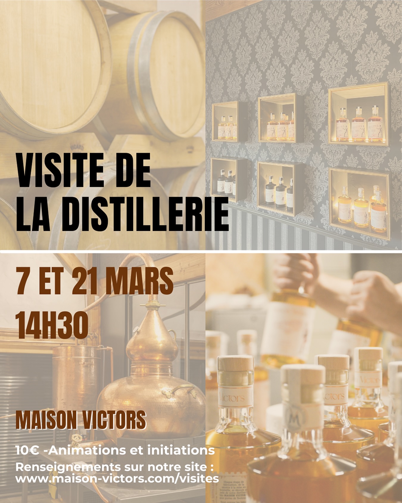 La distillation, ça vous parle ? Venez la découvrir chez Maison Victors ! 🤩
Le 7 et 21 mars, vivez un moment d’immersion et découvrez les secrets de fabrication de nos spiritueux ✨
Plongez dans les coulisses de Maison Victors le temps d’une visite de 1h45, entre découverte du savoir-faire et dégustation 🥃
Tarif : 10 €
Réservation sur notre site internet.
L’abus d’alcool est dangereux pour la santé, à consommer avec modération.