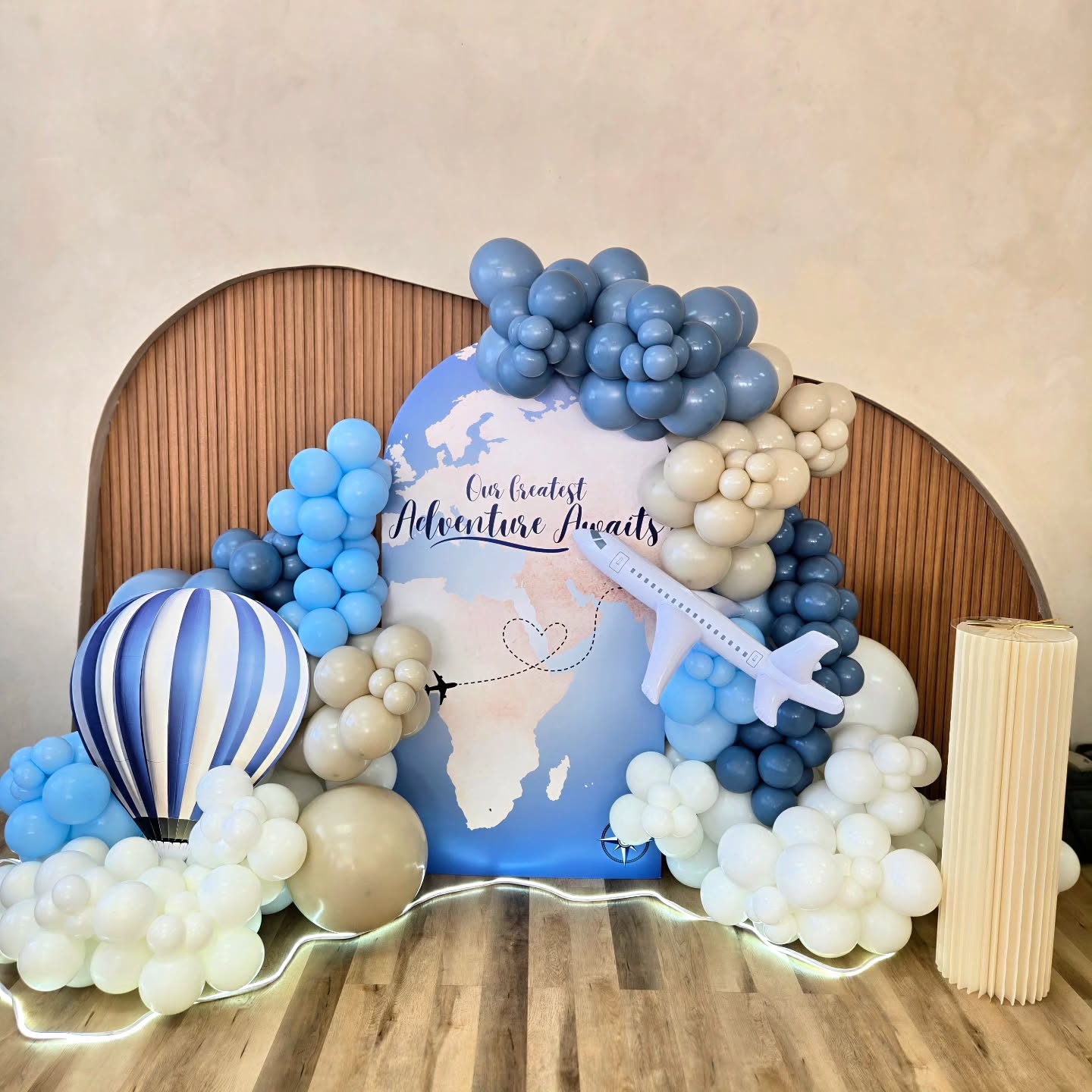 βοΈπ The Adventure Of a Lifetime βοΈπ
Our $500 backdrop package - upgraded!
Add-on include:
π 3ft custom hotair balloon cutout
π Plinth
π Airplane Prop
π Light strip
π Additional balloons
Inquire today for more details on how we could help you plan your next event! π
#glitzetglamor #babyshowertheme #greatestadventure #babyboy