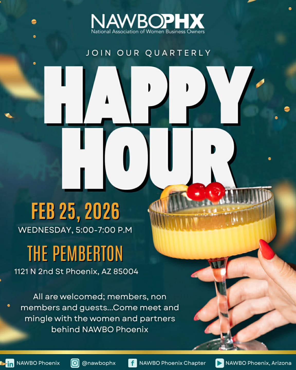 Happy Hour is calling?!? 😊 👀🥂🍾🍸
Never been to @pembertonphx? You're in for a treat!
Immerse yourself in art, greenery, beats, and the incredible women leading the charge in Phoenix.
This Wednesday, Feb 25, meet the NAWBO Phoenix crew at The Pemberton House ❣️ - we're better with you! Come connect, learn about our chapter, and let your hair down in this beautiful space!
FYI: Parking's tricky, please consider rideshare!
RSVP via nawbophx.org 🎊
#PhoenixEvents #WomenWhoLead #ThePemberton #HappyHourPhoenix #NAWBOPhx
