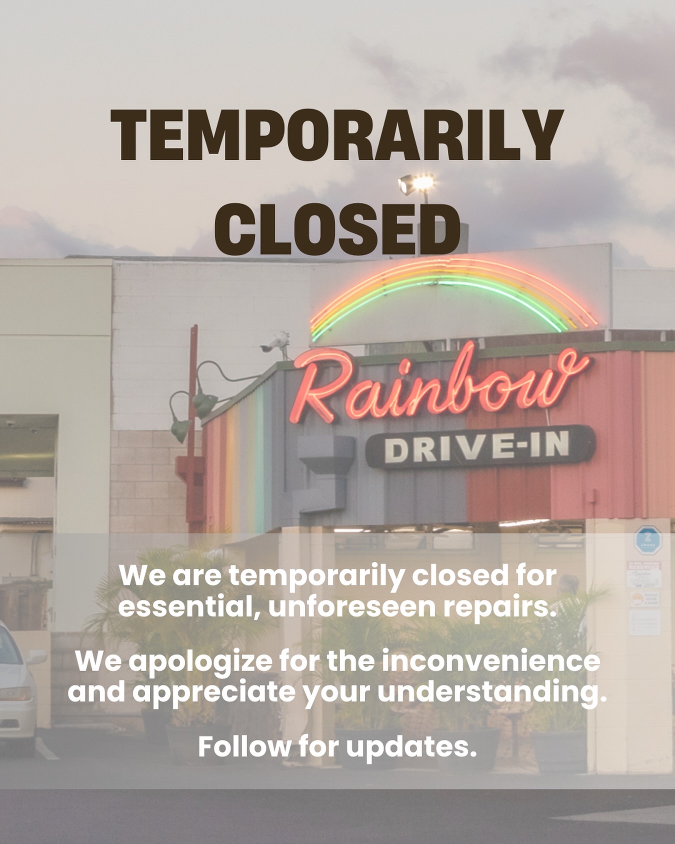 Aloha ๐บ Our Kapahulu location will be temporarily closed starting Friday, March 6 while we wait for a replacement part for our hood/exhaust fan. The part is currently in transit and we will reopen as soon as repairs are completed. Weโll continue to share updates here and on our website.
Mahalo for your patience and understanding ๐
๐Craving Rainbows? No worries! Our Pearlridge location will be open and ready with your favorite plate lunches and slush floats!