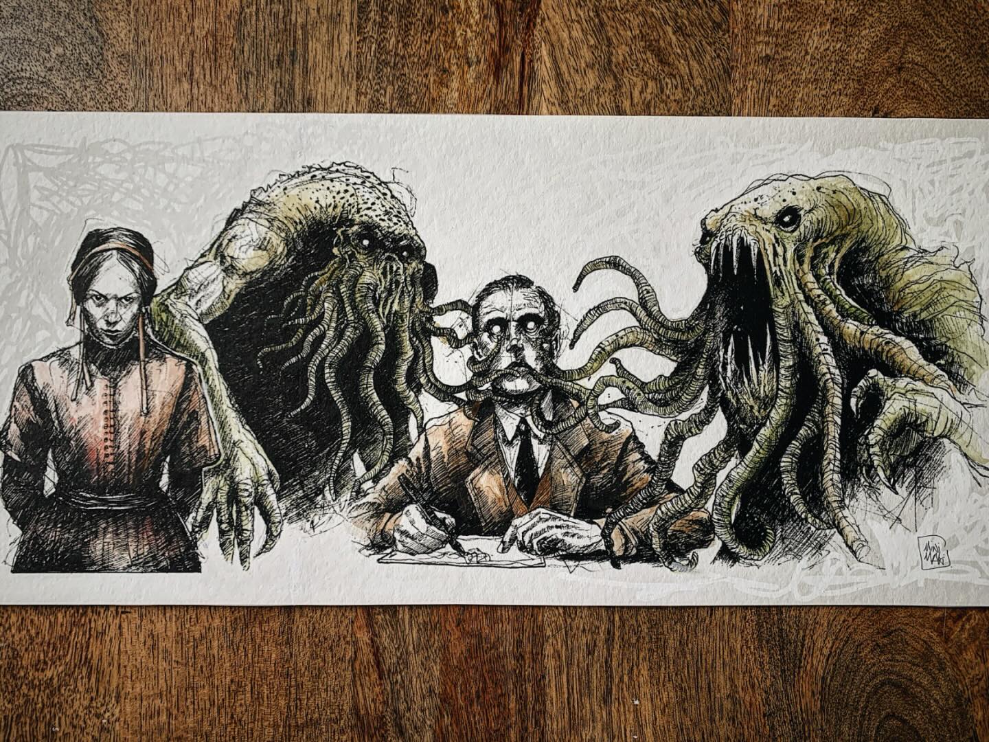 juste pour vous dire que je bosse sur un nouveau Lovecraft illustré cette année. À vos pronostics. La photo est un ancien dessin réalisé l’année dernière , il n’a rien à voir avec cette annonce… ou.. peut être que si…. #lovecraft #hplovecraft #providence