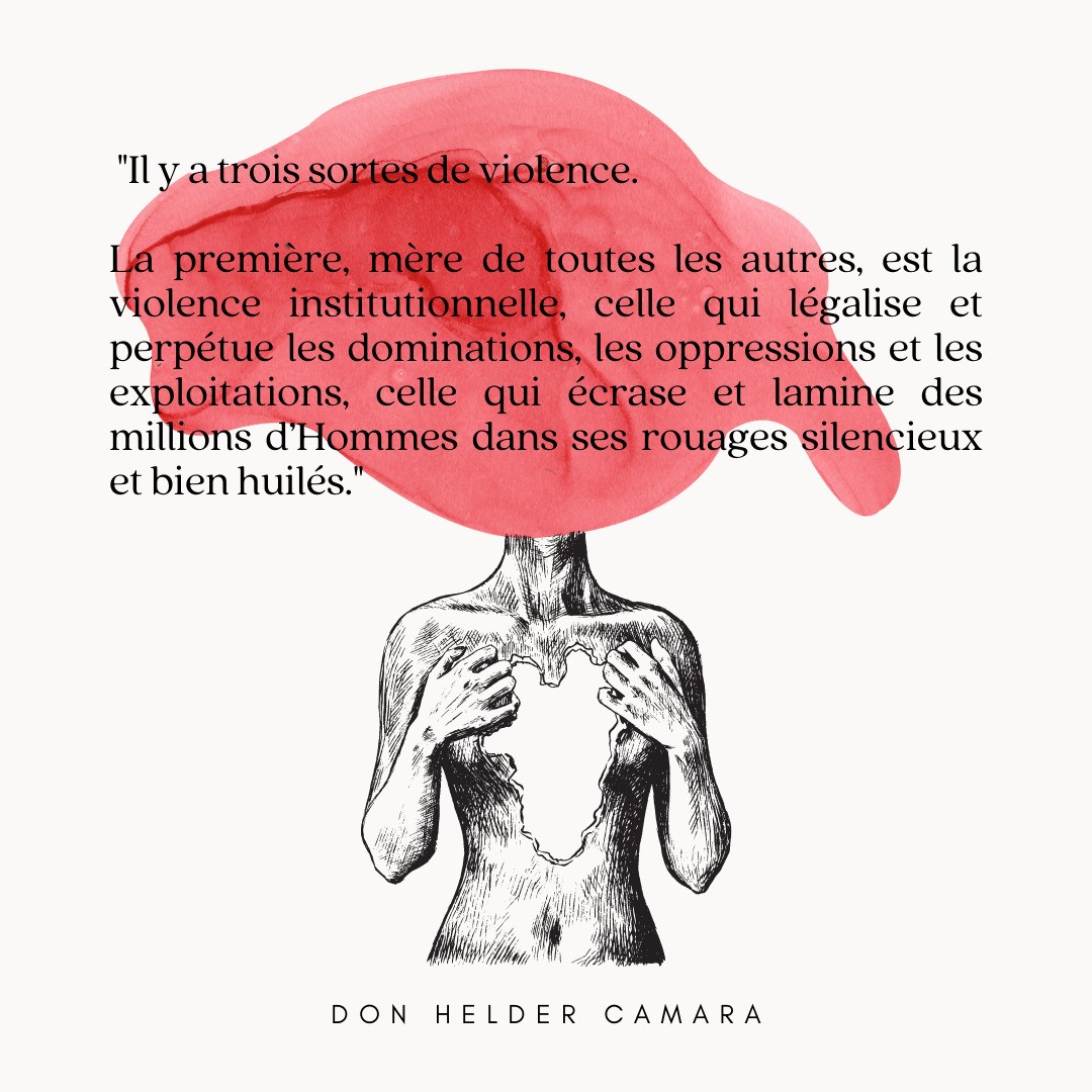Voici une citation que j'ai récemment découverte qui me parle particulièrement.
C'est un contenu un peu différent que ce que j'ai l'habitude de partager ici, plus politique.
Cette citation m'a tellement inspirée que je n'ai pas pu m’empêcher de la mettre en forme le soir même.
L'engagement pour les avancées sociales me tient à cœur et je suis heureux d'avoir l'opportunité de le rendre plus visible ici.
J'aime particulièrement cette citation qui me donne une lecture que je trouve clé sur ce que l'on peut appeler "violence". La lecture pour les luttes anti-racisme et anti-sexisme est évidente.
Je vois également une lecture qui s'applique très bien au quotidien.
Par exemple, une personne qui ose soulever un inconfort dans un groupe ou une relation pour se faire facilement balayer par un "oh tu nous ennuies avec tes trucs".
Finalement, je pense qu'elle s'applique pour tout contexte de domination et de volonté de s'opposer à cette domination.
Qu'est-ce que vous pensez de cette citation et de voir ce type de contenu sur ma page ?
#citation #violence #revolution #politique #inspiration
