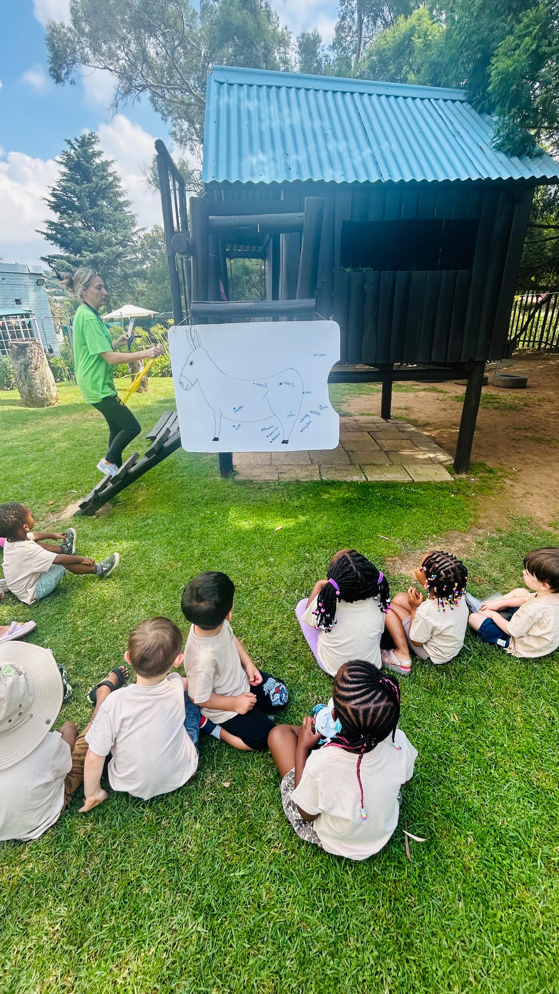 What a fun filled game of pin the donkey in the garden today 🫏This much love traditional game has brought laughter to children for generations and still delights just as much year after year! A timeless favourite that continues to create the happiest childhood memories ✨#montessoripreschool #playgroup #children #educator #education