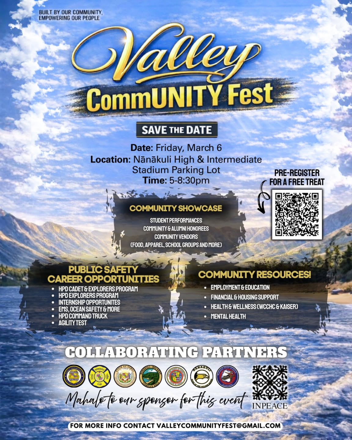 Aloha e kākou!
Welina mai and join us tonight for the Valley CommUNITY Fest at Nānākuli High School 5 PM - 8 PM!
We are joining together in an effort to uplift community voices and to provide resources for all of Waiʻanae moku. From keiki to kūpuna, let's hui to support each other ❤️
Tonight will have food, games and community partners for our kaiāulu to enjoy.
Mahalo to the Safe & Sound Westside Hui for inviting WEDC.
#paapono96792 #waianaestrong #nanakulistrong