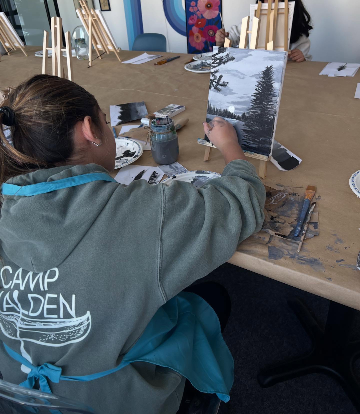 Our instructor Sofia did a lesson on grey scale paintings, the students final paintings turned out amazing! One student wanted to do it color and we think she did a great job!