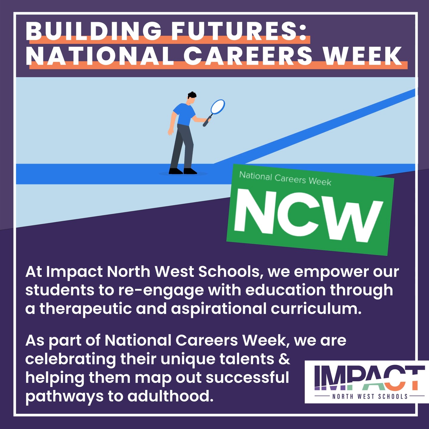 Big things are happening at Impact North West Schools for National Careers Week 2026! ๐โจ
We have an action-packed week dedicated to helping our students discover their strengths and unlock their future potential. From self-reflection to meeting industry pros, our students are exploring a world of possibilities! ๐๐ผ
Hereโs what our week looks like:
Monday: Starting with self-discovery! ๐ Students used our "About Me" resources to map out their skills and future aspirations. Our Year 11s also dove into the Virtual Careers Fair to research new career paths.
Tuesday: We're welcoming Guest Speakers across both sites to share real-world insights into the world of work! ๐ค
Wednesday: A special Careers-Themed Assembly to keep the inspiration flowing. ๐ก
Thursday & throughout the week: Learning gets practical! ๐ ๏ธ From Job Journey worksheets in Creative lessons to Helicopter Workshops in KS4 Maths and a Smarties Workshop in KS3 Science. ๐๐ฌ
Friday: Wrapping up with a morning of dedicated Careers Activities for KS3! ๐
We are proud to provide the tools and qualifications that our students need to transition into diverse post-16 pathways! ๐๐