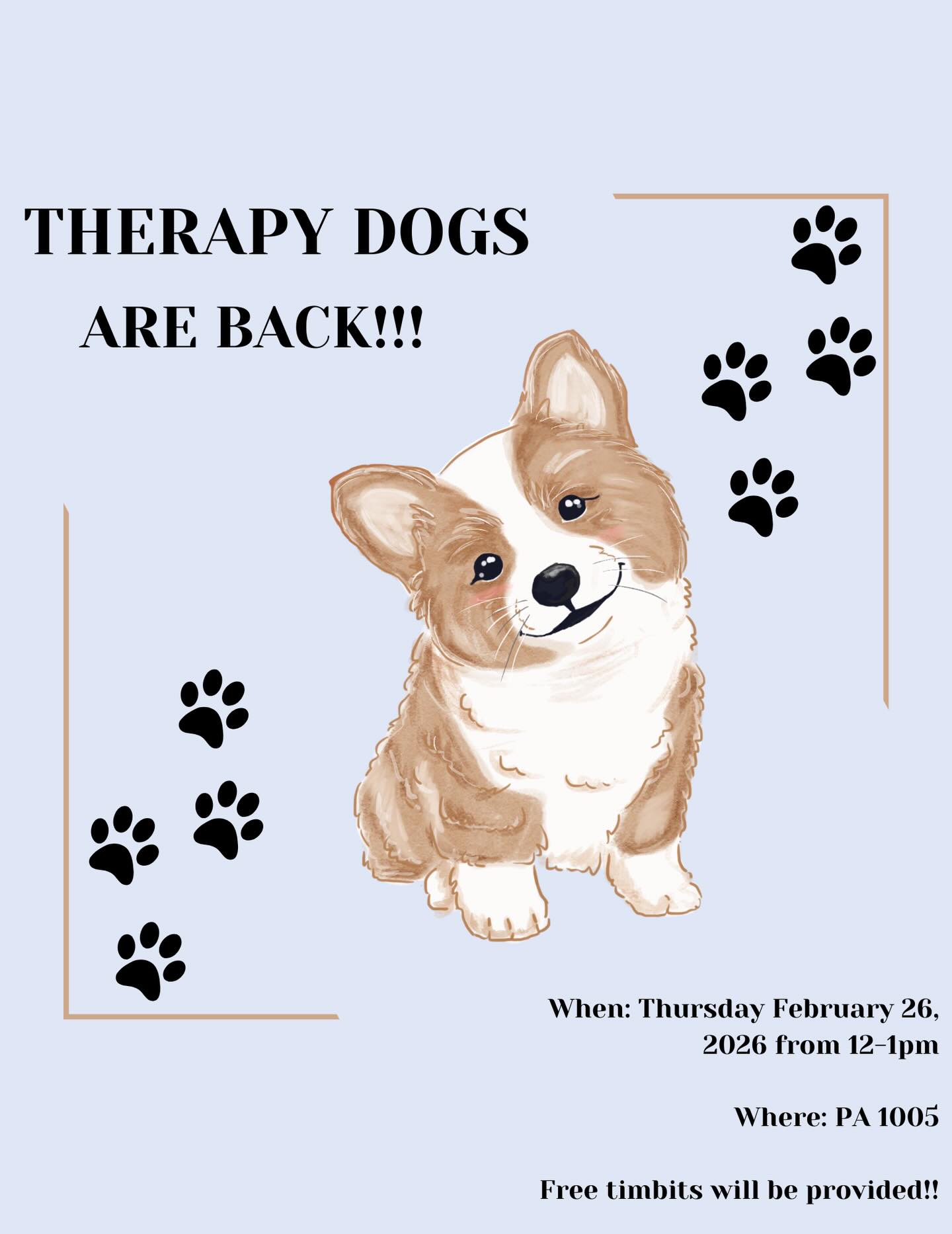 🐾Make sure to come hang out with the therapy dogs this Thursday from 12-1:00pm in room 1005!🐾