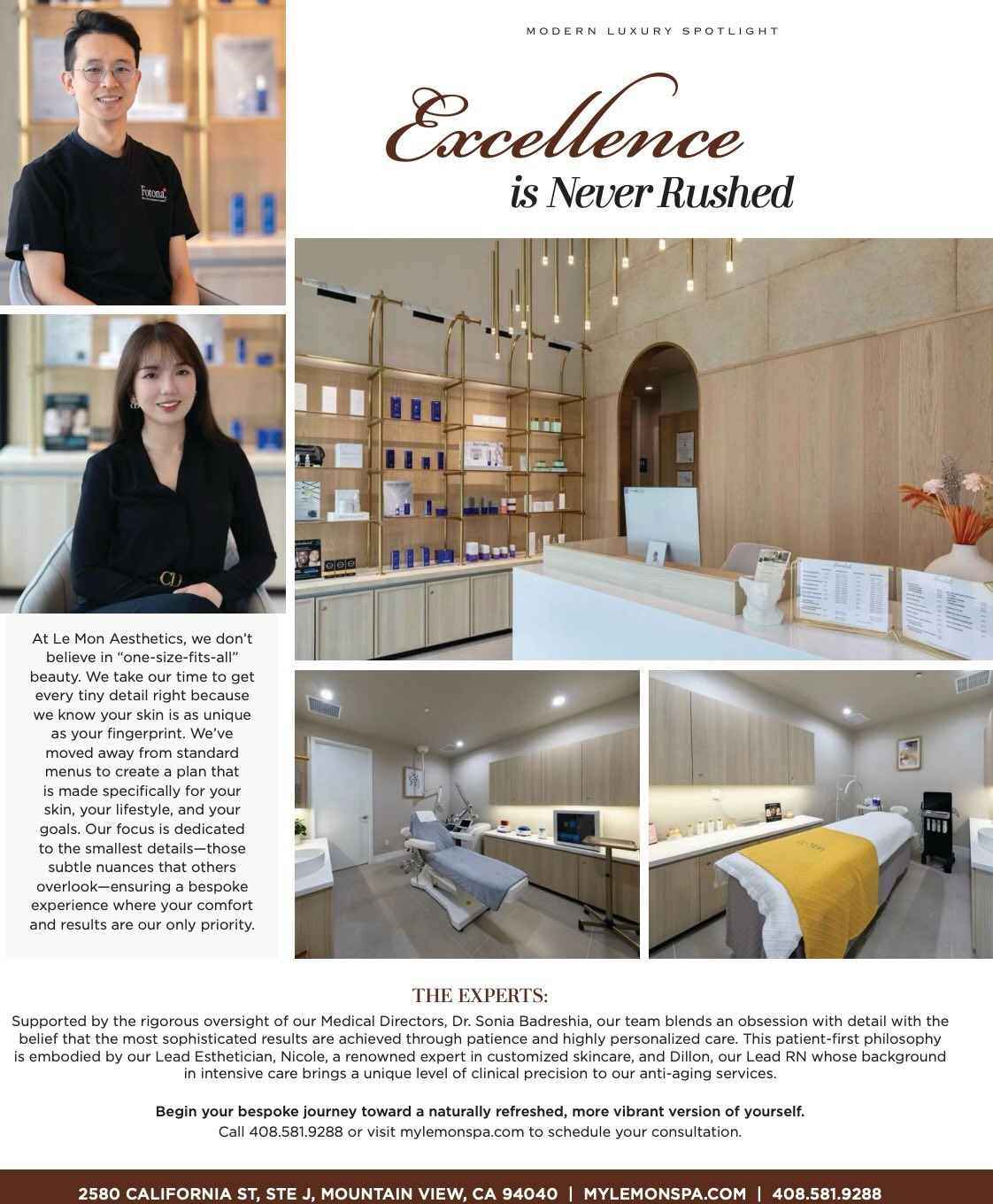 Excellence is never rushed. ✨
We are deeply honored to be featured in @modernluxury @siliconvalleymag Modern Luxury’s “Best of Beauty” issue. At Le Mon Aesthetics, we believe true beauty lives in the details—the subtle nuances that define your individuality.
Being recognized in this premier issue reinforces our commitment to clinical precision and a “patient-first” philosophy. From bespoke treatment plans to our premier Mountain View facility, our mission is to move away from “one-size-fits-all” beauty.
Join the Bay Area’s most discerning clientele who trust us for results that are as natural as they are refined. 🌿
📍 2580 California St, Ste J, Mountain View
🌐 mylemonspa.com
📞 408.581.9288