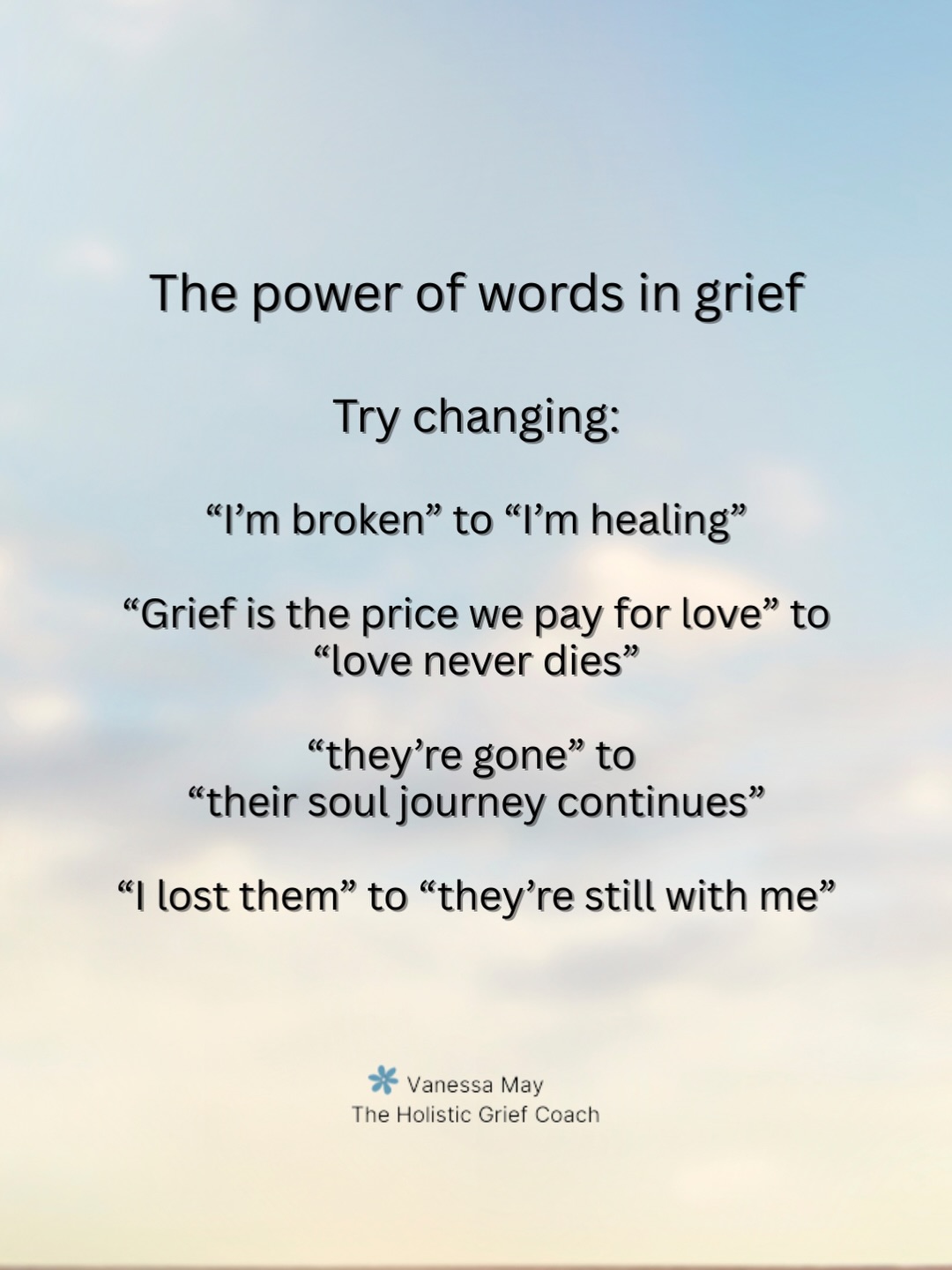 Grief is SO hard if your loss has been traumatic or tragic - and therefore completely life-changing - but sometimes we get a chink of light in the darkness of our grief and that’s when we might be able to change some of our thoughts, such as “I’m broken” to “I’m healing”. It won’t bring them back but it just may help us to hold on to a little hope and feel a moment of peace in the turmoil. We might then find a greater capacity for self compassion🕊️
If this post resonates, please share, save, like and follow - and if you’re looking for support through your grief, please get in touch 🤍
.
#griefsupport #childloss #lossofalovedone #healingafterloss