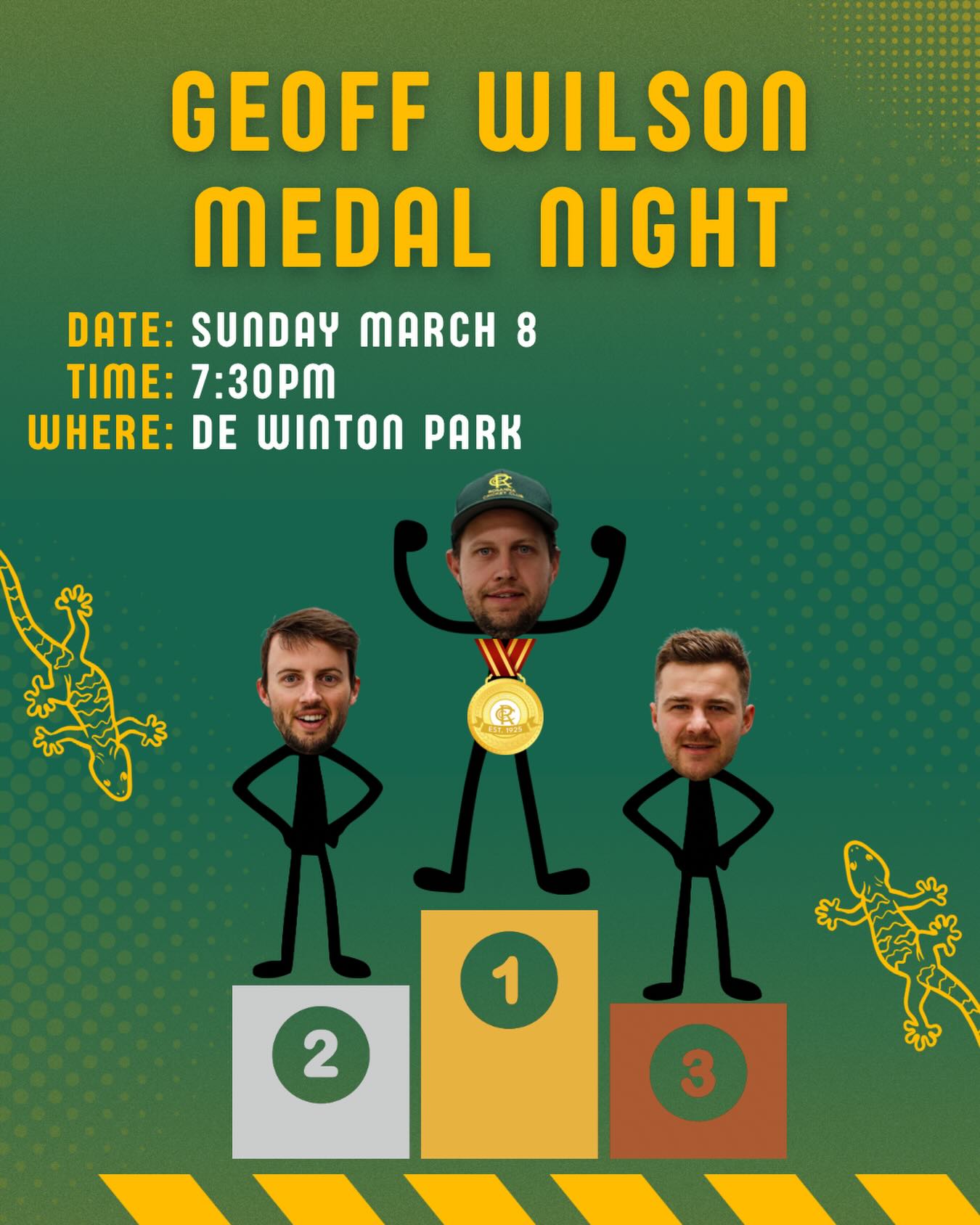 π₯π¦ Geoff Wilson medal night is HERE π¦π₯
The count will start from 7:30pm after the 1st and 2nd XI semi finals this Sunday.
Who will Clive?