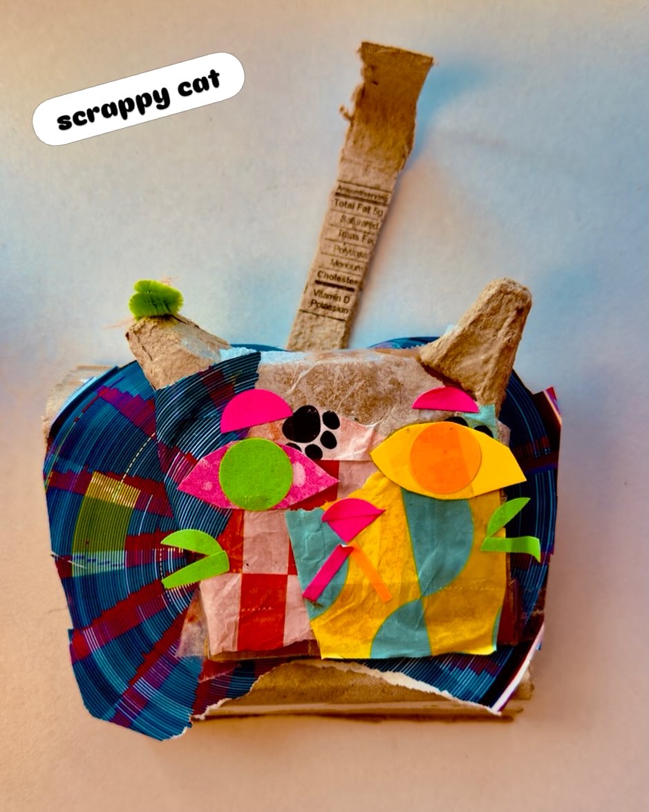We always have a LOT of “scraps” available for the kids to explore. Sometimes they just glue pieces on top of one other, or just randomly place things on paper…. Which is awesome!
Once in a while something clicks and they are inspired to go just a little further with their creativity all on their own. Not because we are providing step by step direction, but because they are developing intrinsic creativity. This is why Sprout is here.
✌️ 💓 🌱