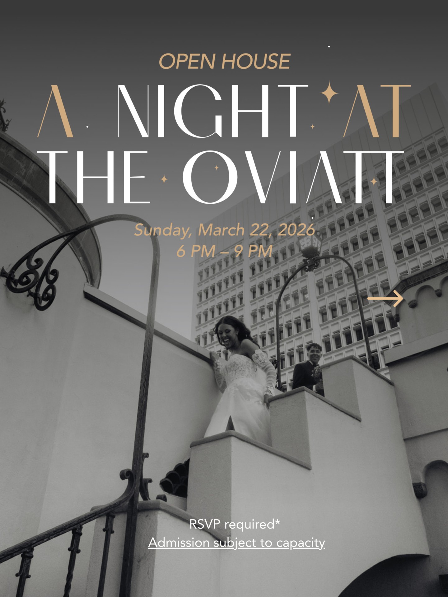 Calling all nearly-weds! ✨ Experience the magic of a rooftop celebration at our Wedding Open House: A Night At The Oviatt.
March 22, 2026. 6-9PM
Sip signature cocktails and enjoy seasonal bites as you explore our recent refresh and meet our curated shortlist of preferred vendors. From live entertainment and raffle prizes to storied insights from our building historian, come imagine your own celebration against the iconic DTLA skyline. ✨🎷
Limited capacity. RSVP required via the link in our bio!
Vendor Partners:
@willowandbloomevents
@californiacookout
@goodgraciousevents
@secondsong_official
@lulanphoto
@sodafountainphoto
@stephanieslinens