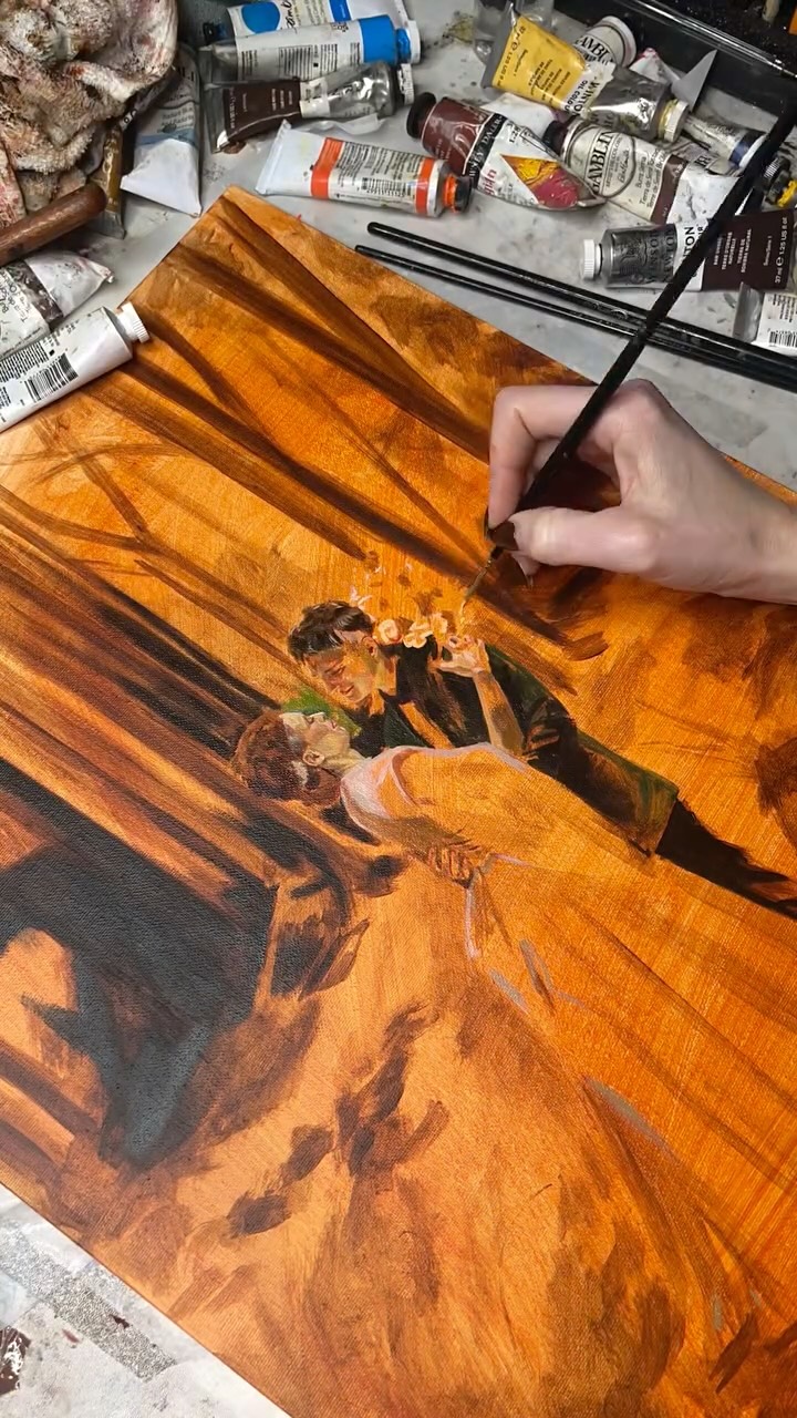 Newlyweds painting of Clara and Jim. How gorgeous is the reference image? A proper fairytale. I was lucky enough to see both their outfits in person!
📸 The photographer of this image is @lisachonier
#newlywedspainting #liveweddingpainter #forestpainting #weddingartist