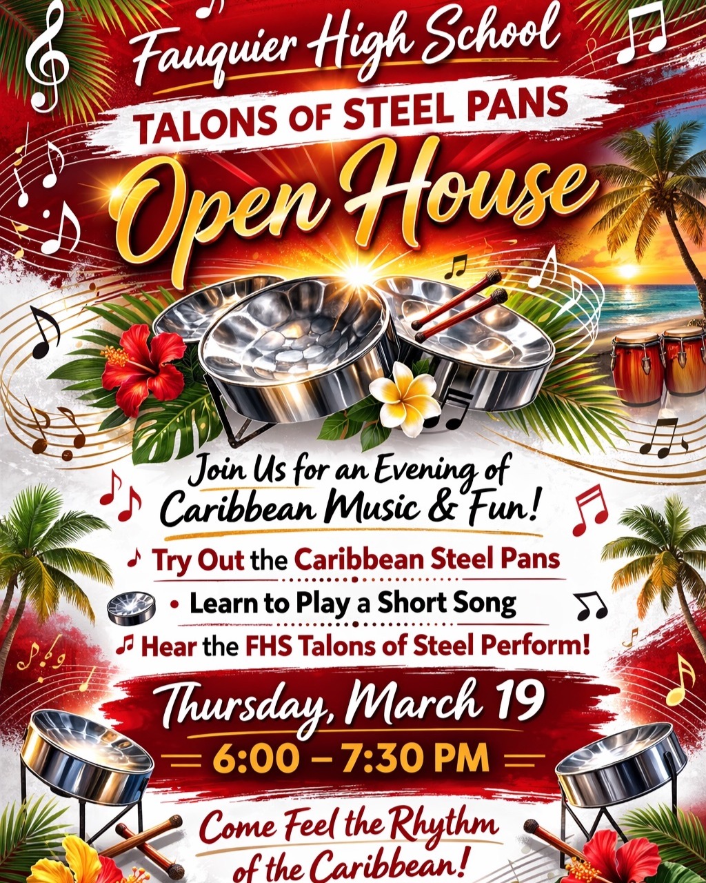 Join us for Free Lessons and a Concert - March 19 from 6:00 - 7:30 PM in the FHS Band Room.
https://www.fauquiermusic.net/post/free-steel-pans-lessons-concert-march-19th