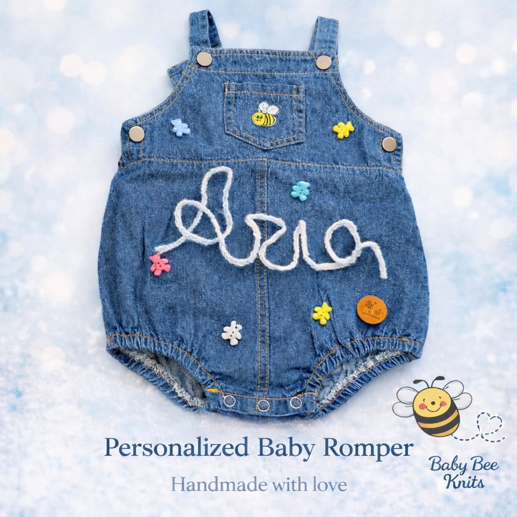 Personalized Denim Baby Romper with Name
Adorable hand-decorated denim baby romper personalized with your child’s name. A unique outfit that makes a perfect gift for newborns, baby showers, birthdays, or photo sessions.
Each romper is carefully decorated with colorful details and your chosen name, making every piece special and one-of-a-kind.
✨ Product features:
• Personalized with your baby’s name
• Cute decorative details (bee embroidery, colorful accents)
• Soft and comfortable denim fabric
• Adjustable shoulder straps
• Snap buttons for easy diaper changing
• Handmade decoration
🎁 Perfect gift for:
• Baby shower
• Newborn gift
• Birthday outfit
• Baby photoshoot
📏 Sizes:
Available in different baby sizes.
🧵 Personalization:
Please write the name you would like on the romper in the personalization box when ordering.
Visit www.babybeeknits.com to order 🩷🐝