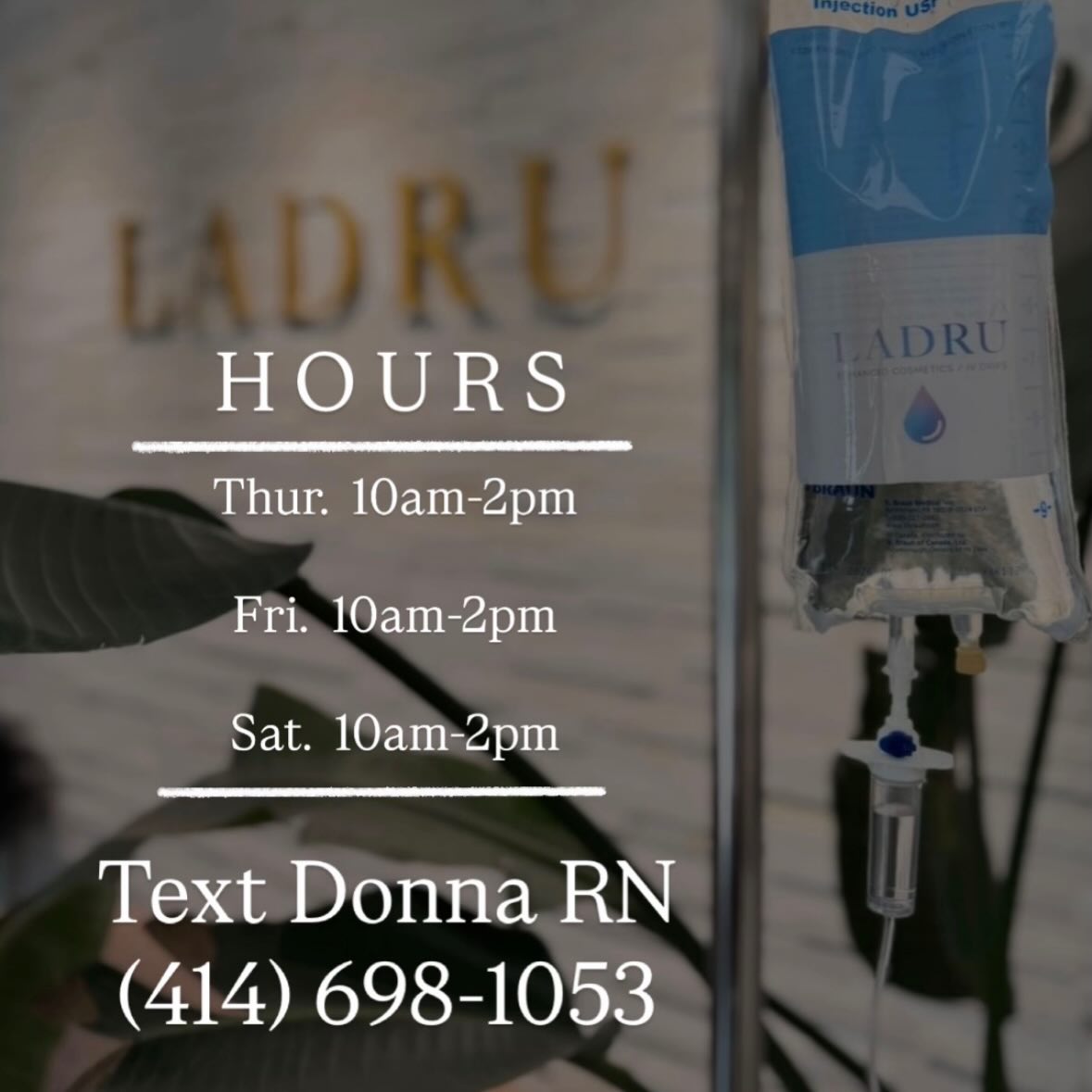 Open this weekend! 💧Book online at Ladruiv.com or text Donna RN (414) 698-1053
.
.
#ivdrip #ivdriptherapymiddleton #middletonwi #ivinfusiontherapy #ivinfusion