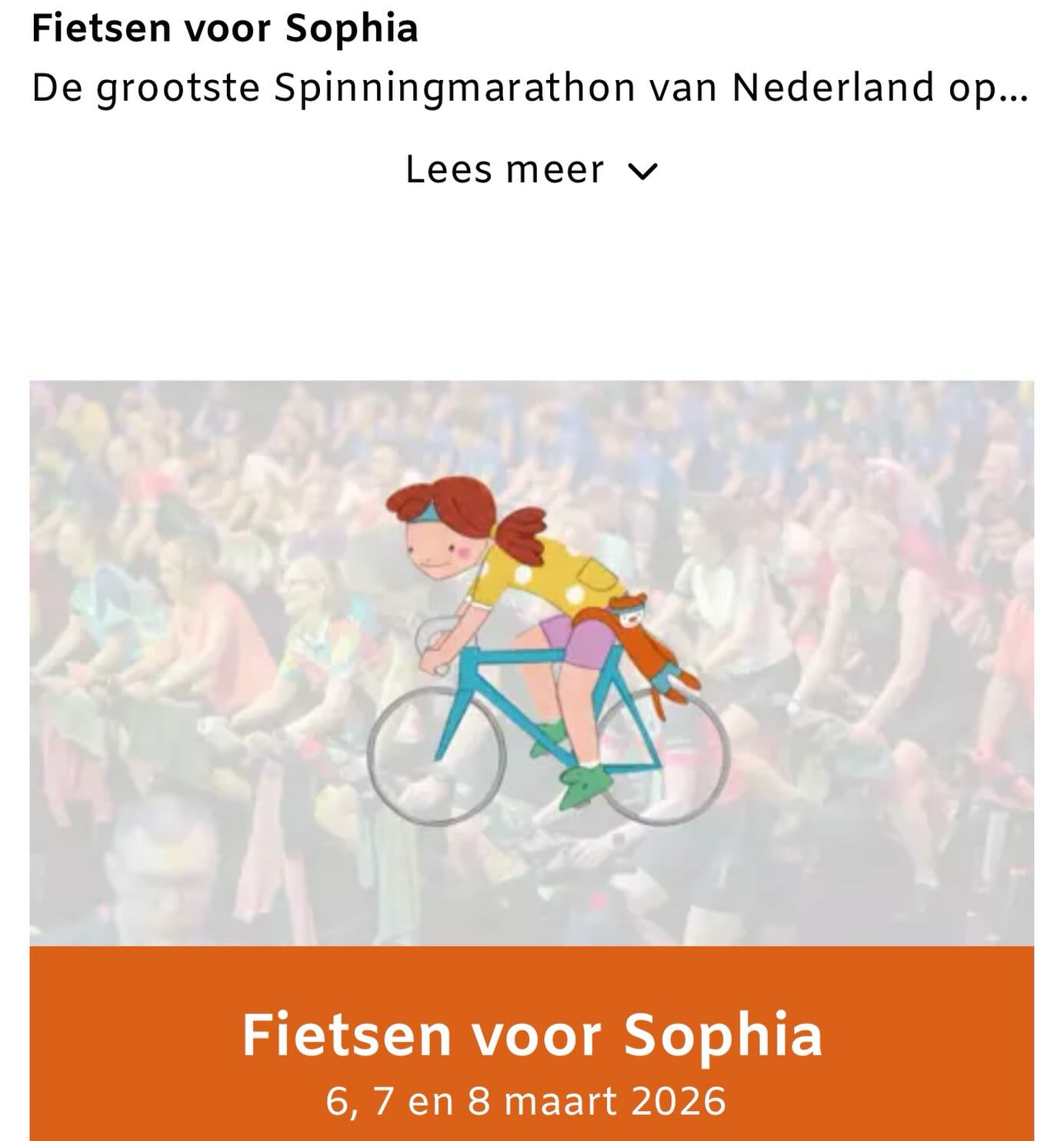 Doneren kan nog!! 🚴🏻♀️🚴🏻♀️🚴🏻♀️ Tijdens Fietsen voor Sophia 2026 zet ik mij as zondag in voor De Allerkleinsten. Want ieder kleintje verdient het om groot te worden. …👉 zie link in bio 🔗
De geboorte van een gezond kindje is niet vanzelfsprekend. 1 op de 20 baby’s wordt te vroeg of ziek geboren. En ongeveer 1400 kinderen per jaar overlijden in de periode rondom de geboorte. Onderzoek en innovatie is hard nodig.
Ik spring op de fiets om mijn steentje bij te dragen. Steun jij mijn actie? Met jouw hulp kunnen we echt een verschil maken. Alvast bedankt voor je steun!